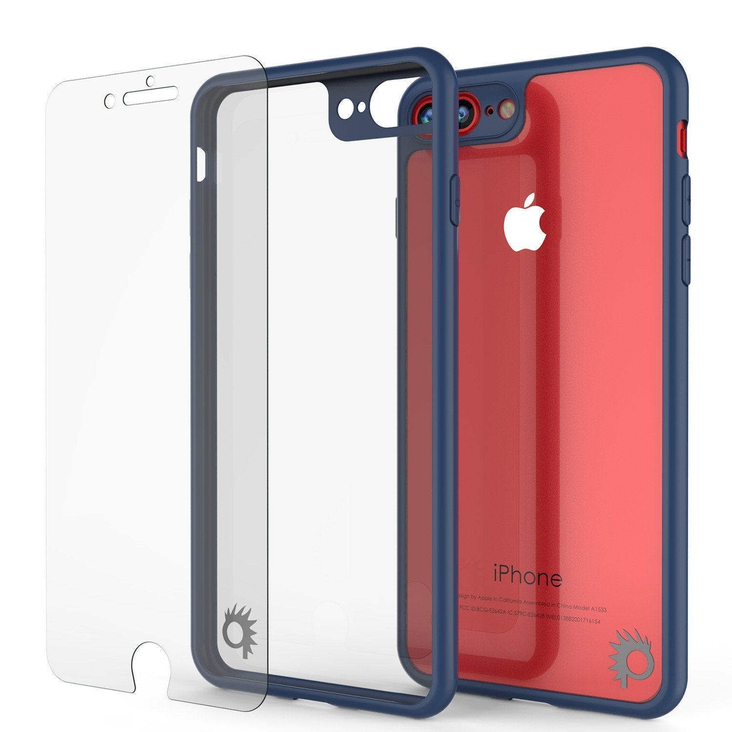 iPhone 8+ Plus Case [MASK Series] [NAVY] Full Body Hybrid Dual Layer TPU Cover W/ protective Tempered Glass Screen Protector - PunkCase NZ