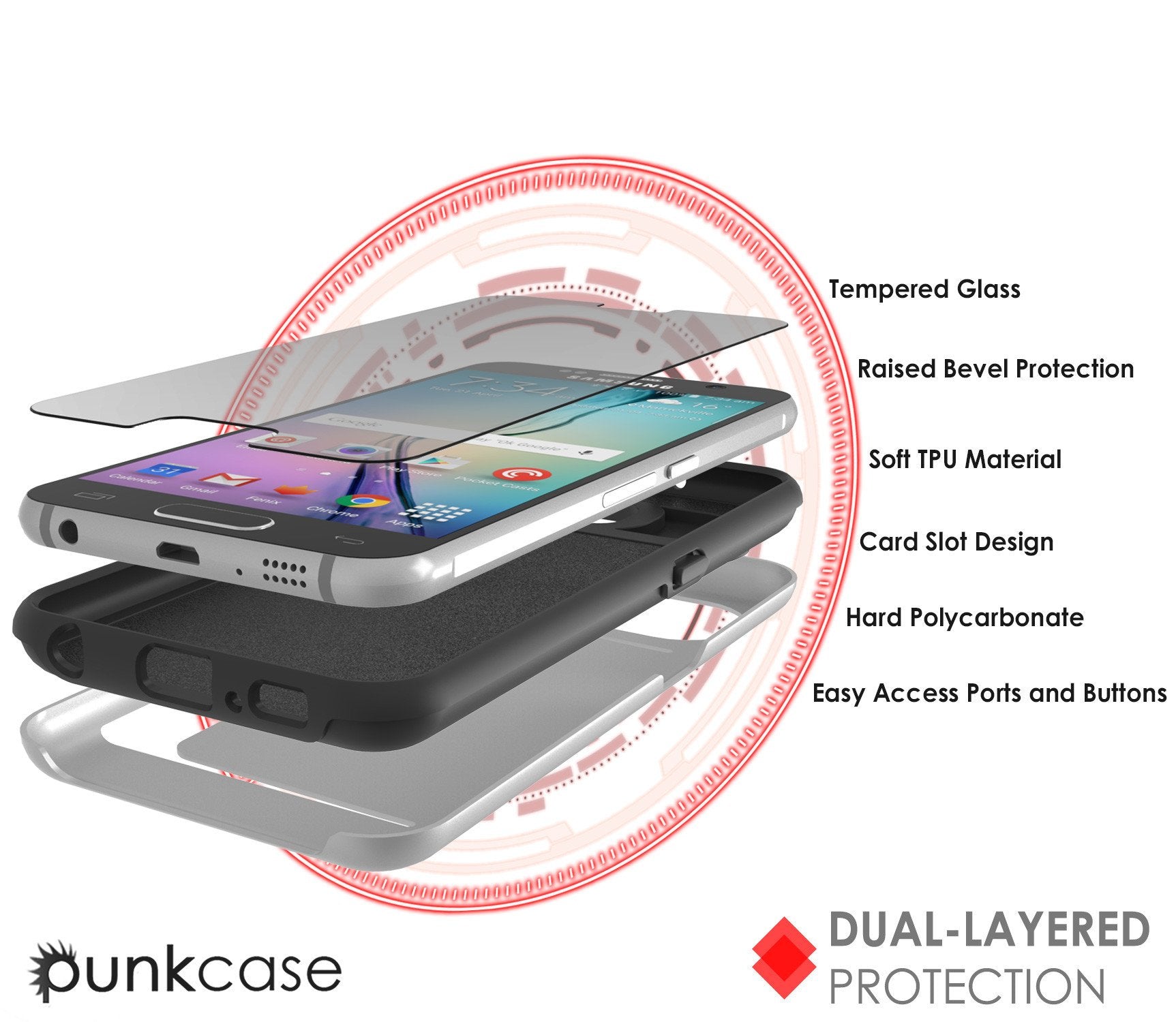 Galaxy S6 EDGE Case PunkCase CLUTCH Silver Series Slim Armor Soft Cover Case w/ Screen Protector - PunkCase NZ