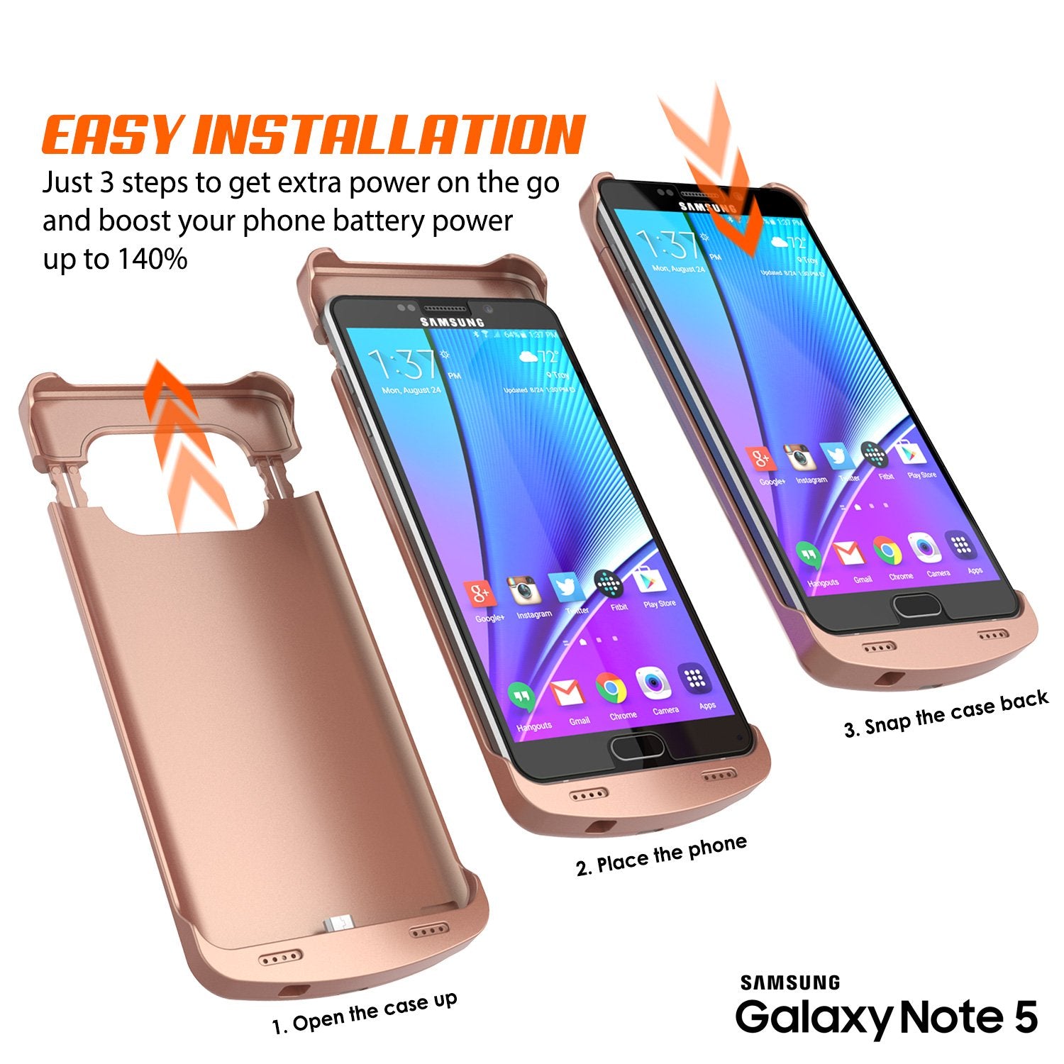 Galaxy Note 5 Battery Case, Punkcase 5000mAH Charger Case W/ Screen Protector | Integrated Kickstand & USB Port | IntelSwitch [Rose Gold] - PunkCase NZ