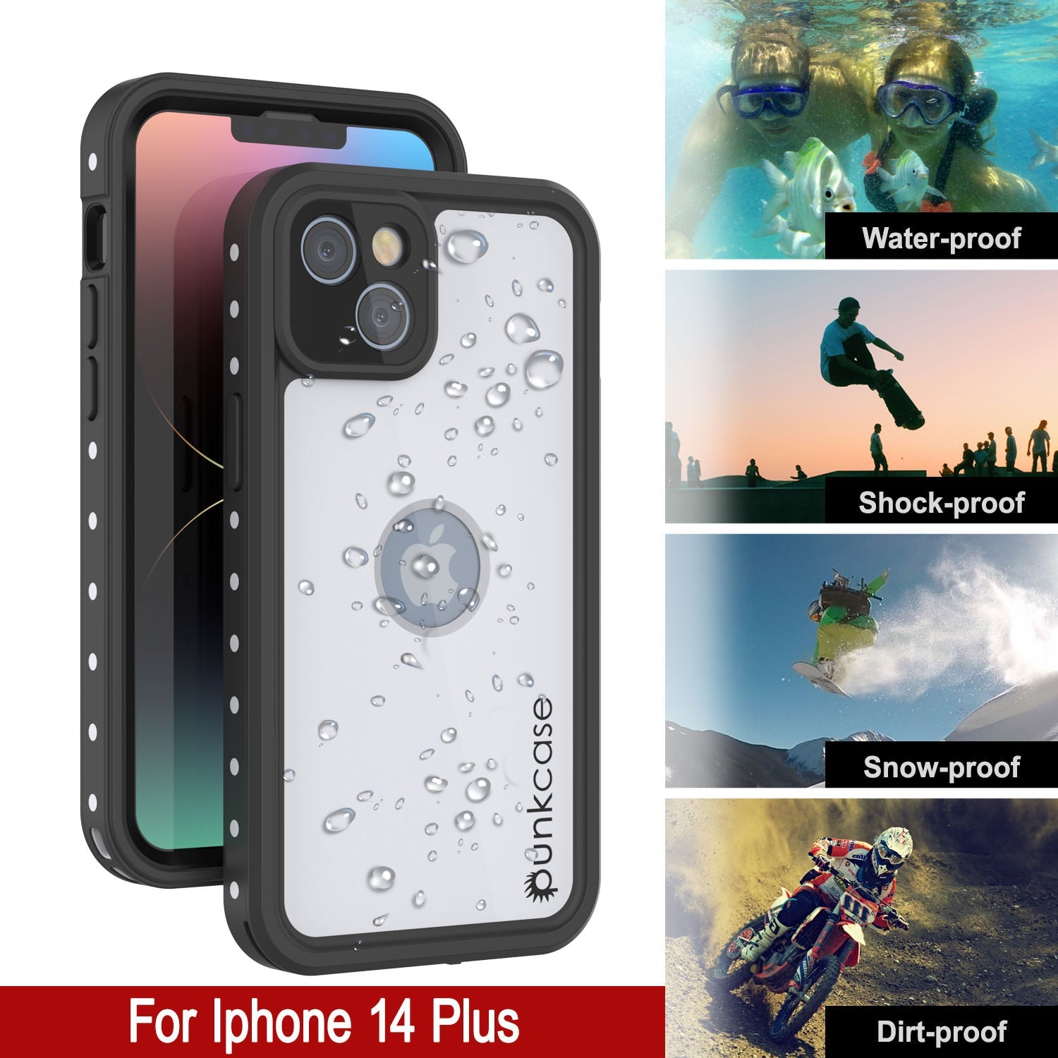 iPhone 14 Plus Waterproof IP68 Case, Punkcase [White] [StudStar Series] [Slim Fit] [Dirtproof]