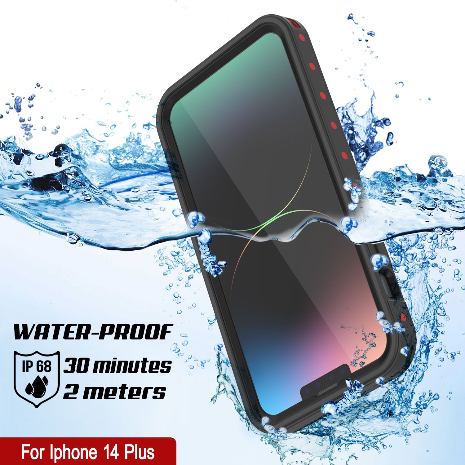 iPhone 14 Plus Waterproof IP68 Case, Punkcase [Red] [StudStar Series] [Slim Fit]