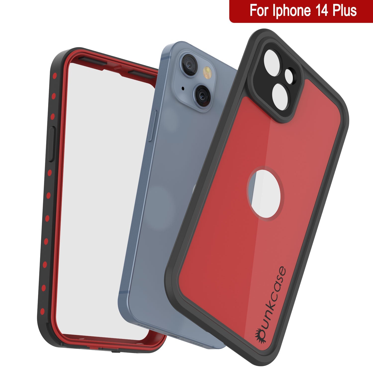 iPhone 14 Plus Waterproof IP68 Case, Punkcase [Red] [StudStar Series] [Slim Fit]