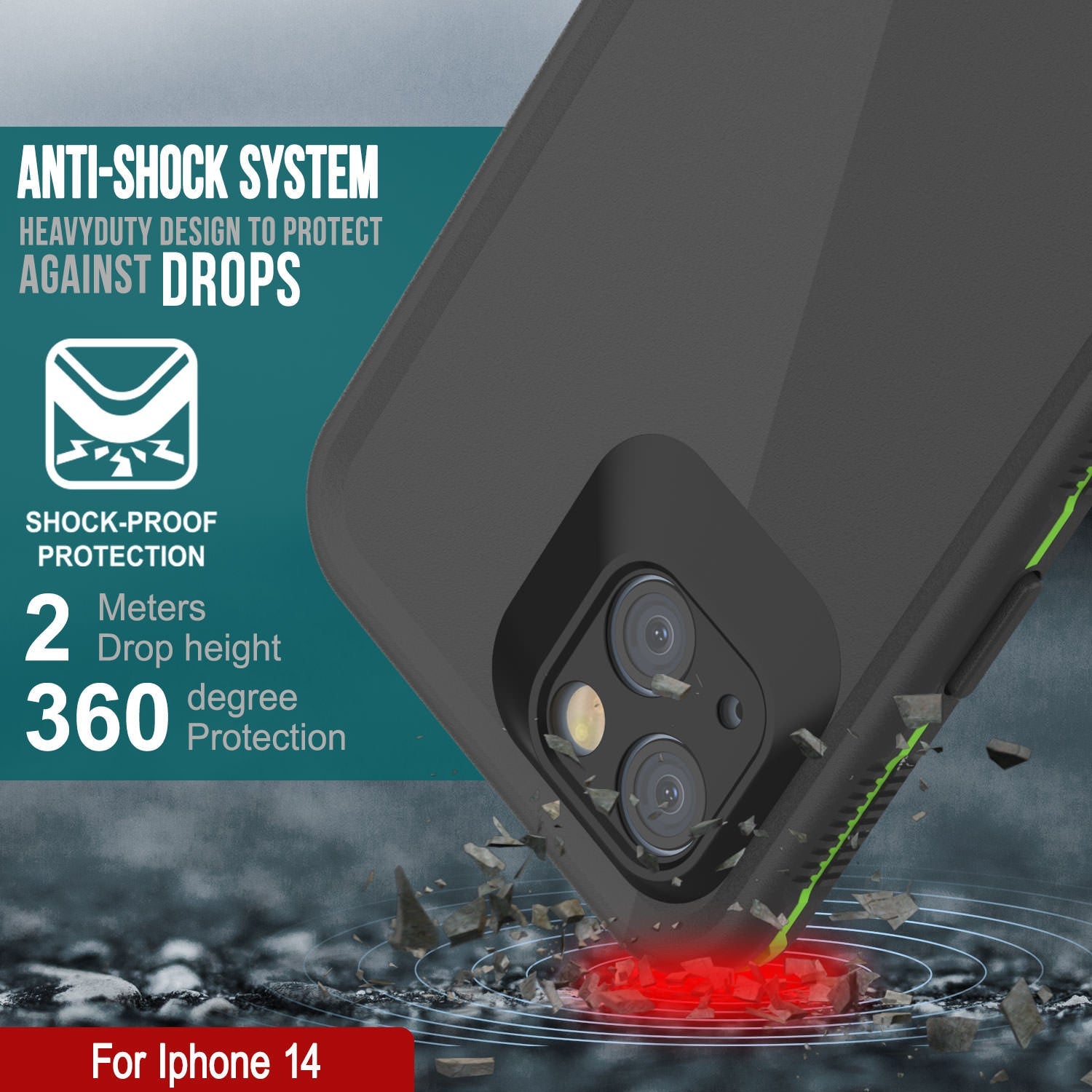 Punkcase iPhone 14 Waterproof Case [Aqua Series] Armor Cover [Black-Green]