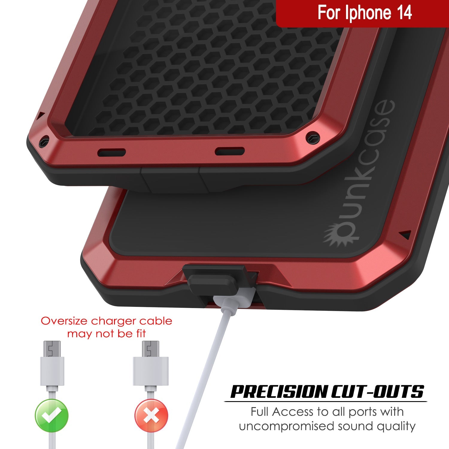 iPhone 14 Metal Case, Heavy Duty Military Grade Armor Cover [shock proof] Full Body Hard [Red]