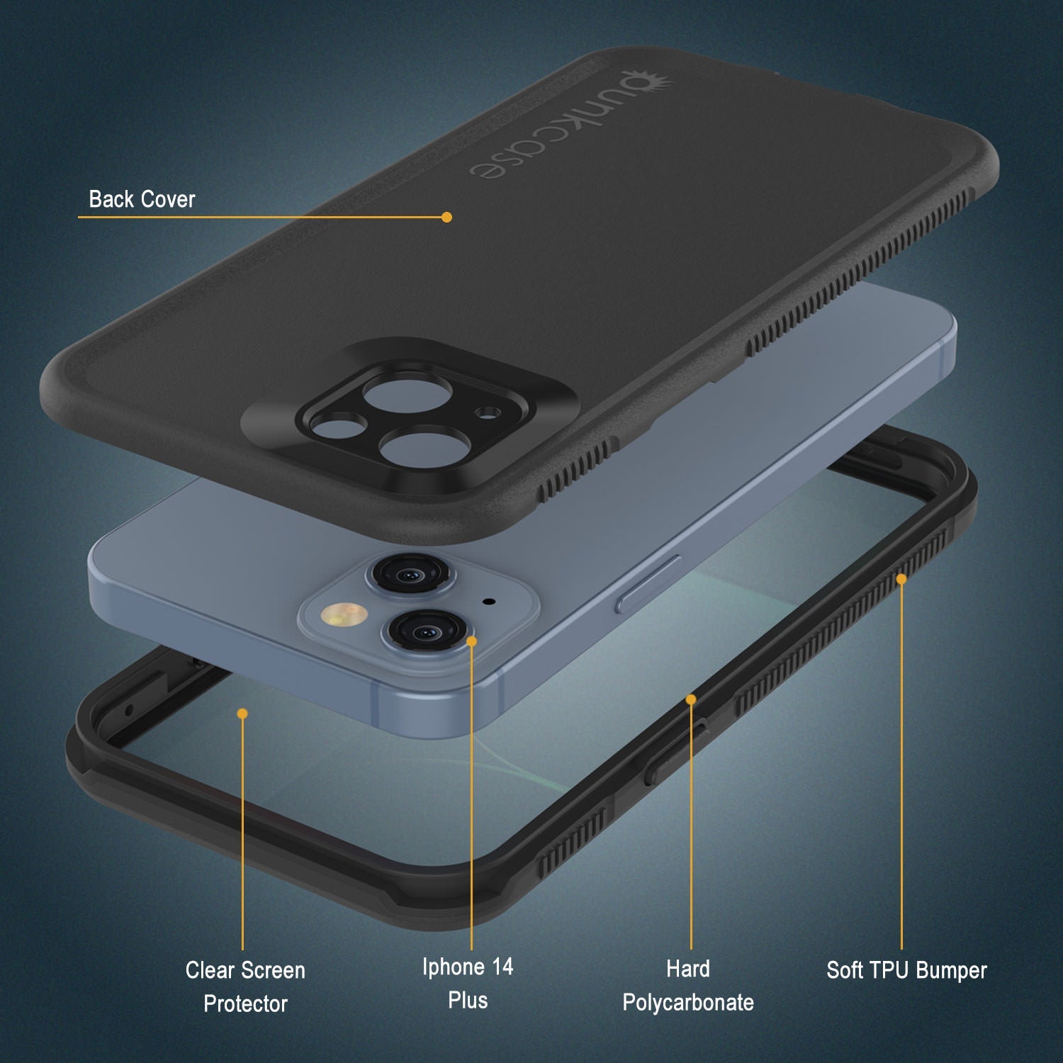 Punkcase iPhone 14 Plus Waterproof Case [Aqua Series] Armor Cover [Black]