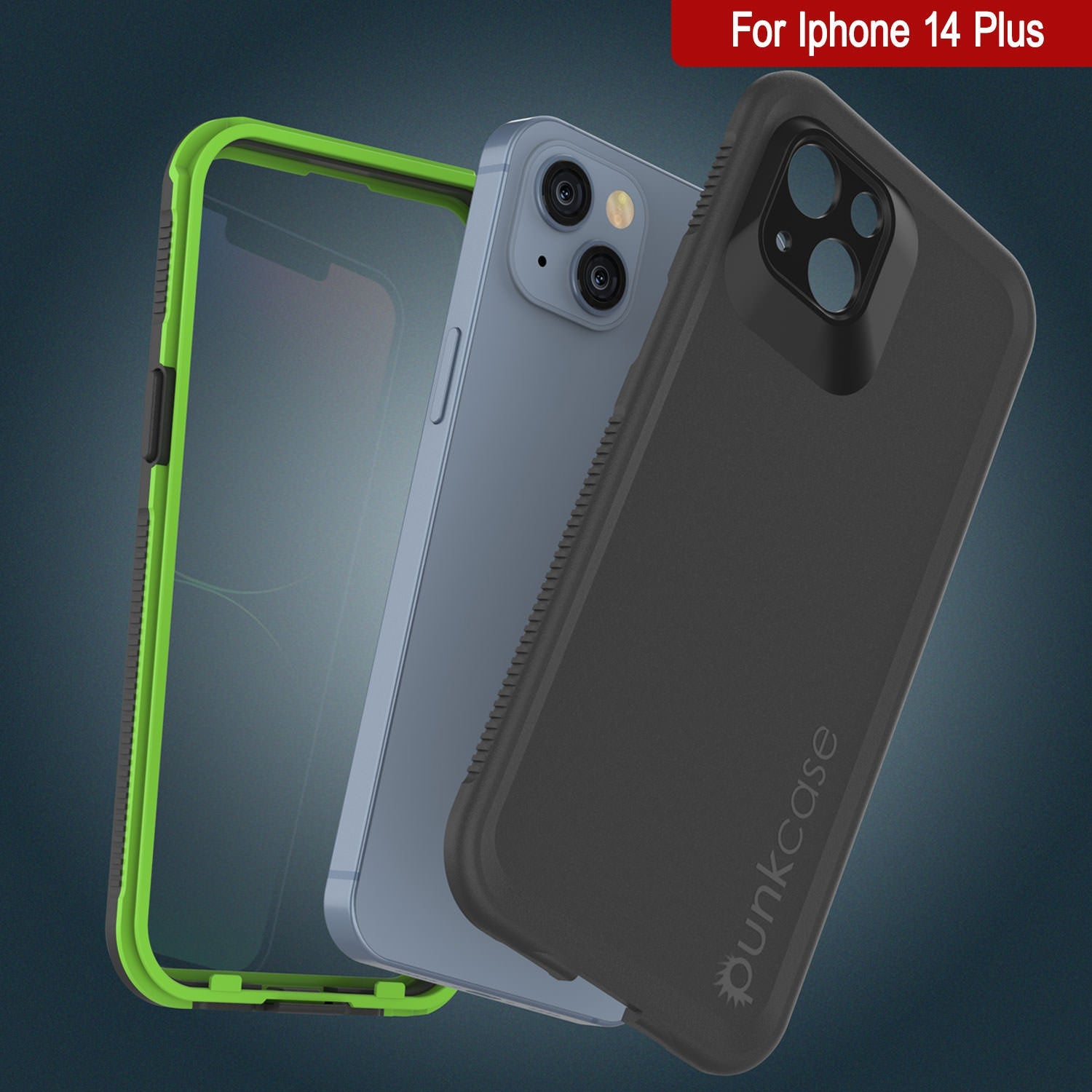Punkcase iPhone 14 Plus Waterproof Case [Aqua Series] Armor Cover [Black-Green]