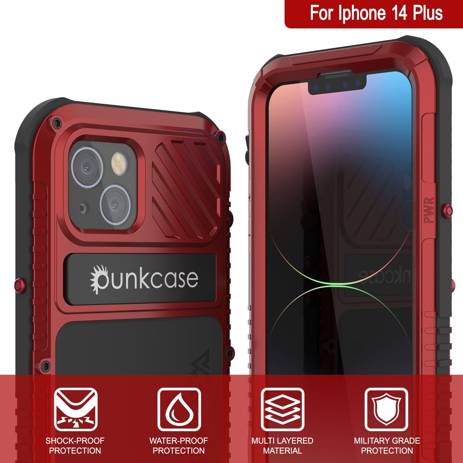 iPhone 14 Plus Metal Extreme 3.0 Case, Heavy Duty Military Grade Armor Cover [shock proof] Waterproof Aluminum Case [Red]