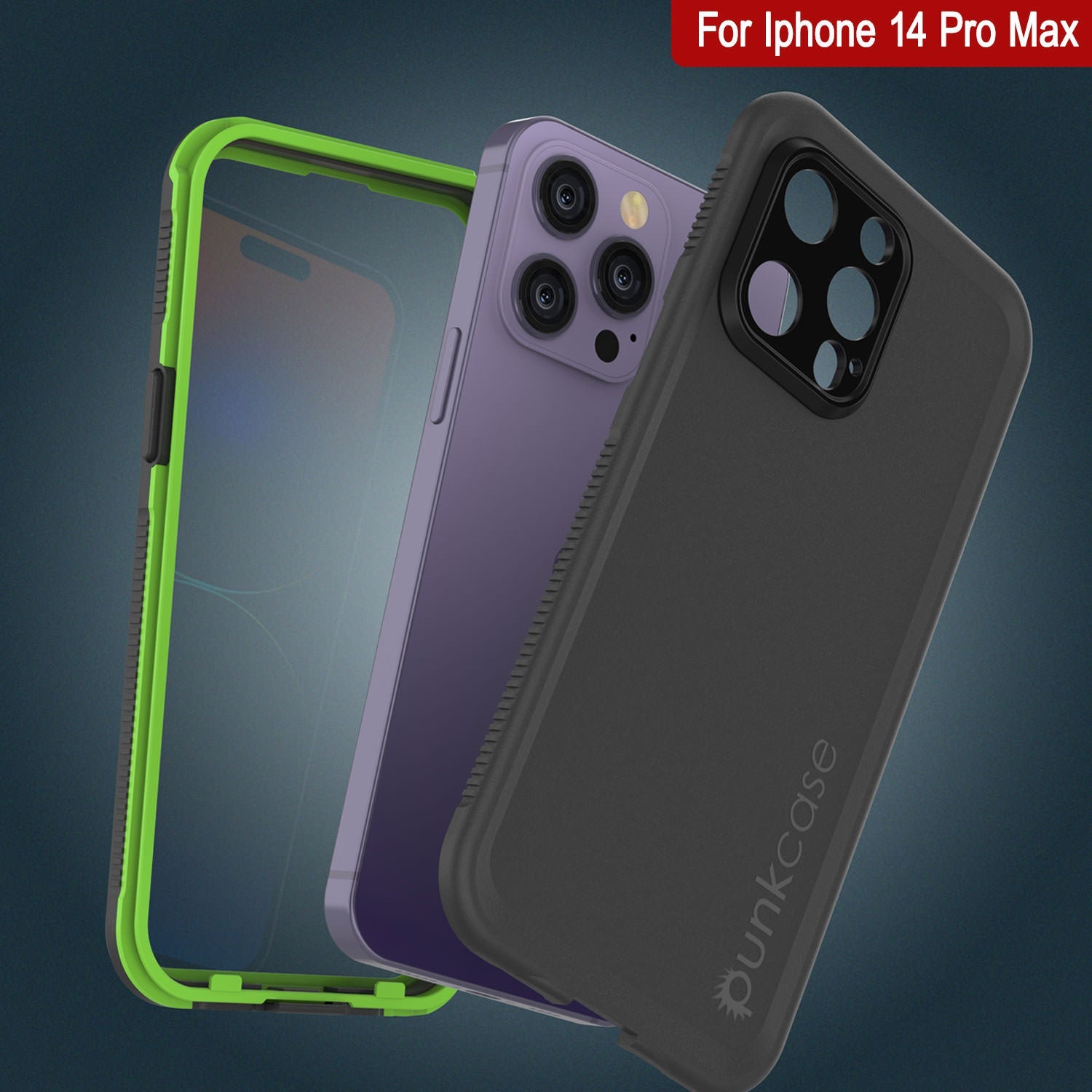 Punkcase iPhone 14 Pro Max Waterproof Case [Aqua Series] Armor Cover [Black-Green]