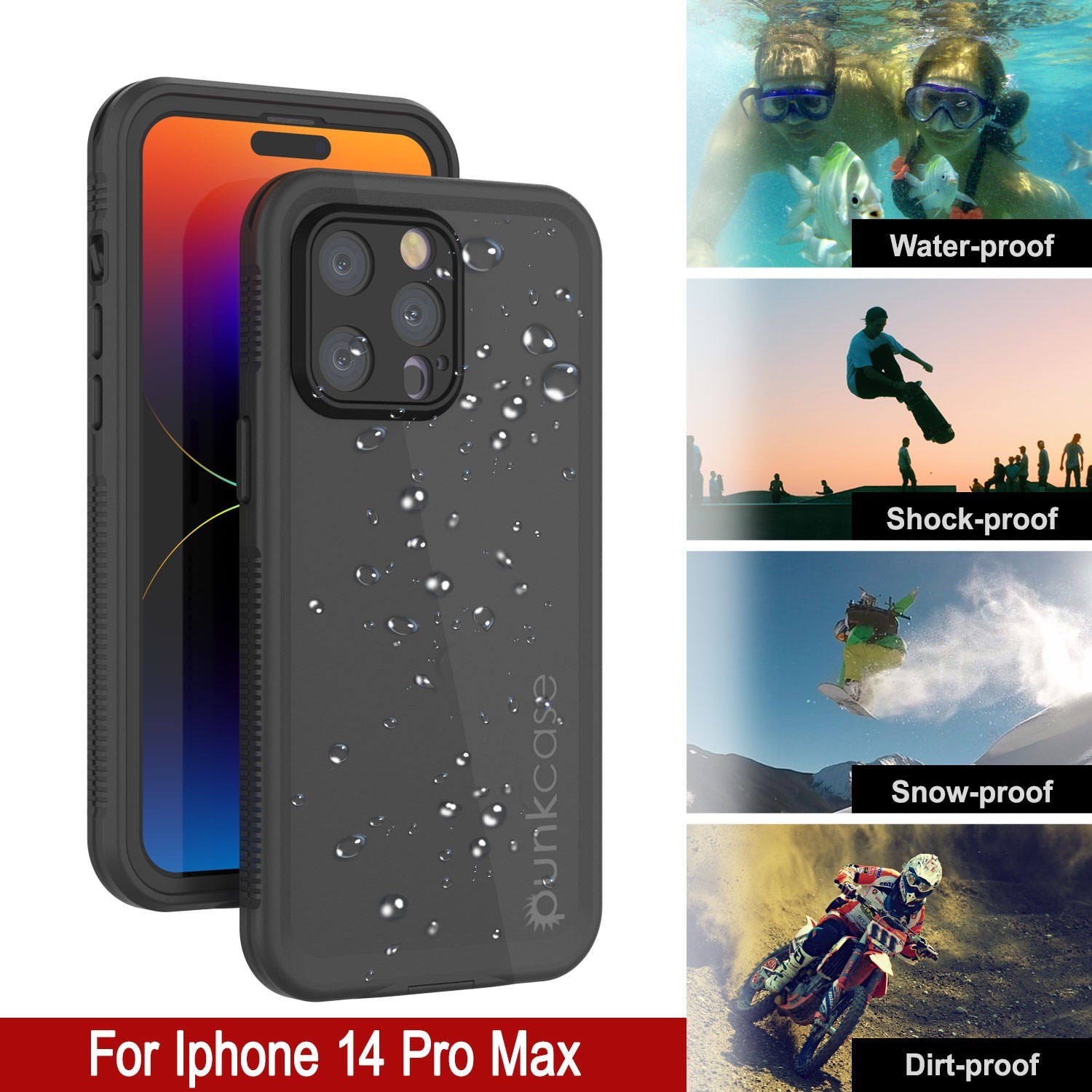 Punkcase iPhone 14 Pro Max Waterproof Case [Aqua Series] Armor Cover [Black]