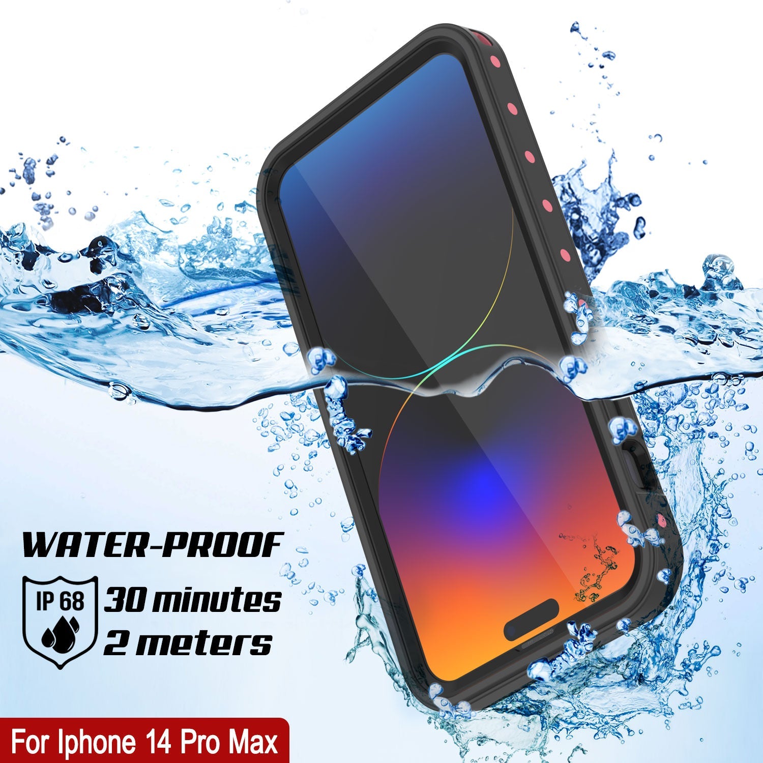iPhone 14 Pro Max Waterproof IP68 Case, Punkcase [Pink] [StudStar Series] [Slim Fit] [Dirtproof]