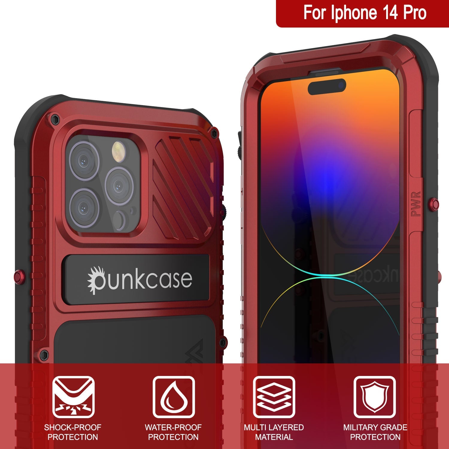 iPhone 14 Pro Metal Extreme 3.0 Case, Heavy Duty Military Grade Armor Cover [shock proof] Waterproof Aluminum Case [Red]