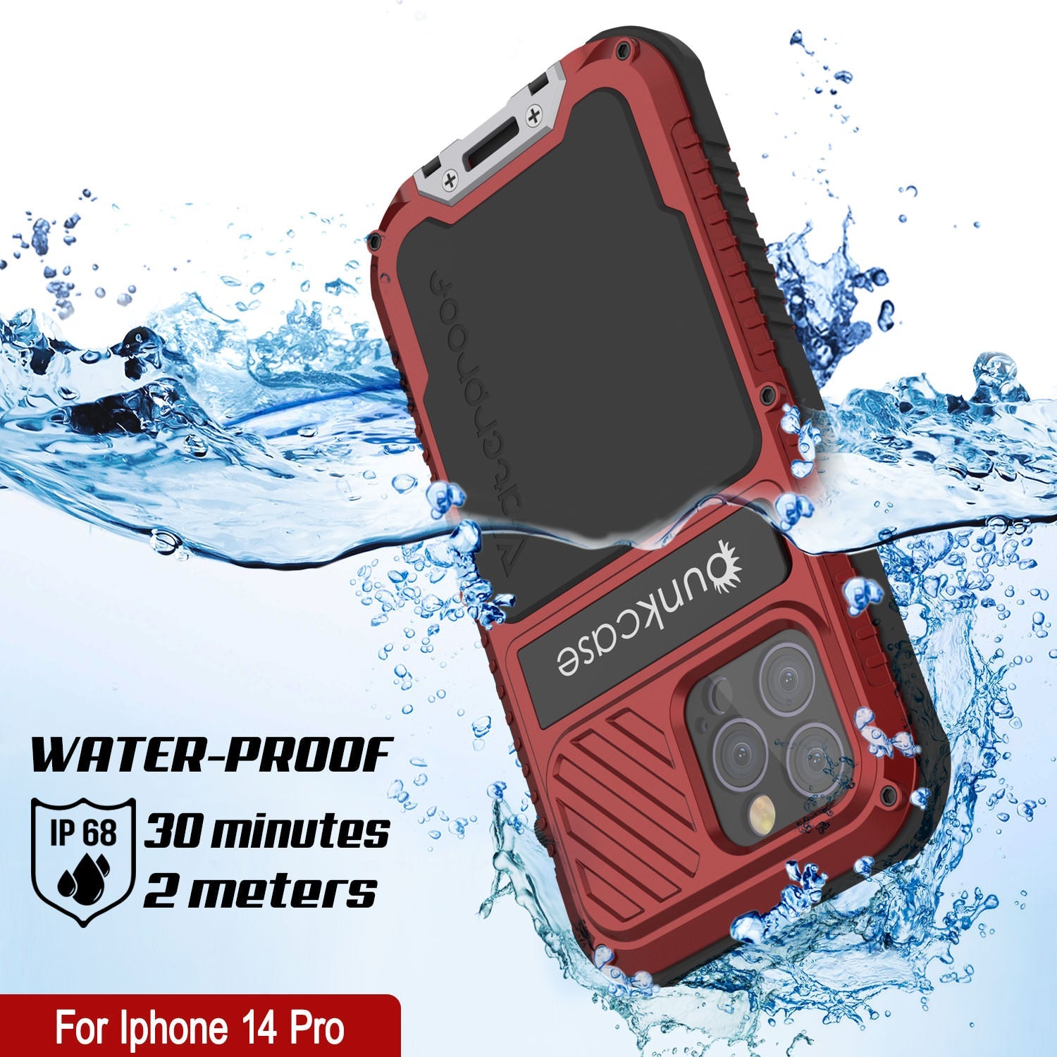 iPhone 14 Pro Metal Extreme 3.0 Case, Heavy Duty Military Grade Armor Cover [shock proof] Waterproof Aluminum Case [Red]
