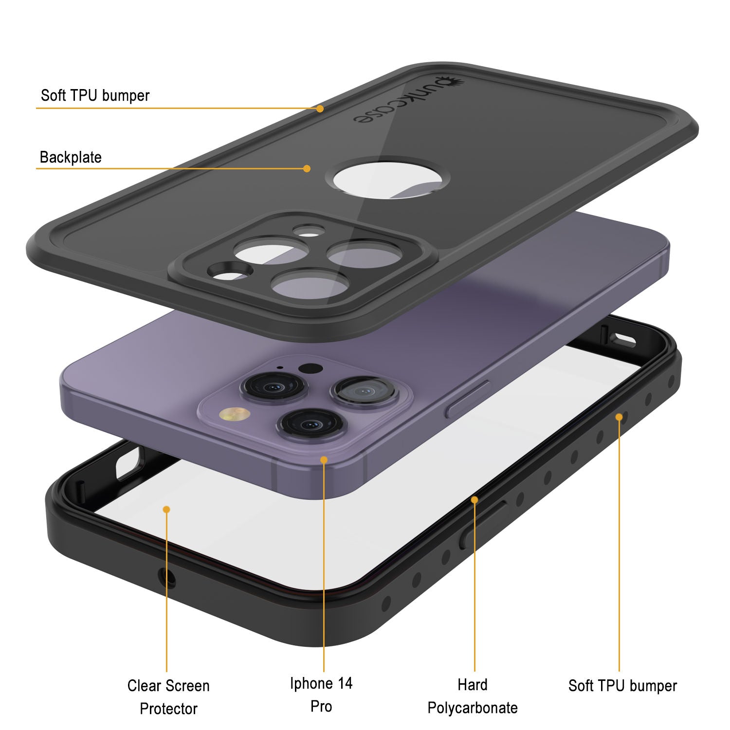 iPhone 14 Pro Waterproof IP68 Case, Punkcase [Black] [StudStar Series] [Slim Fit]