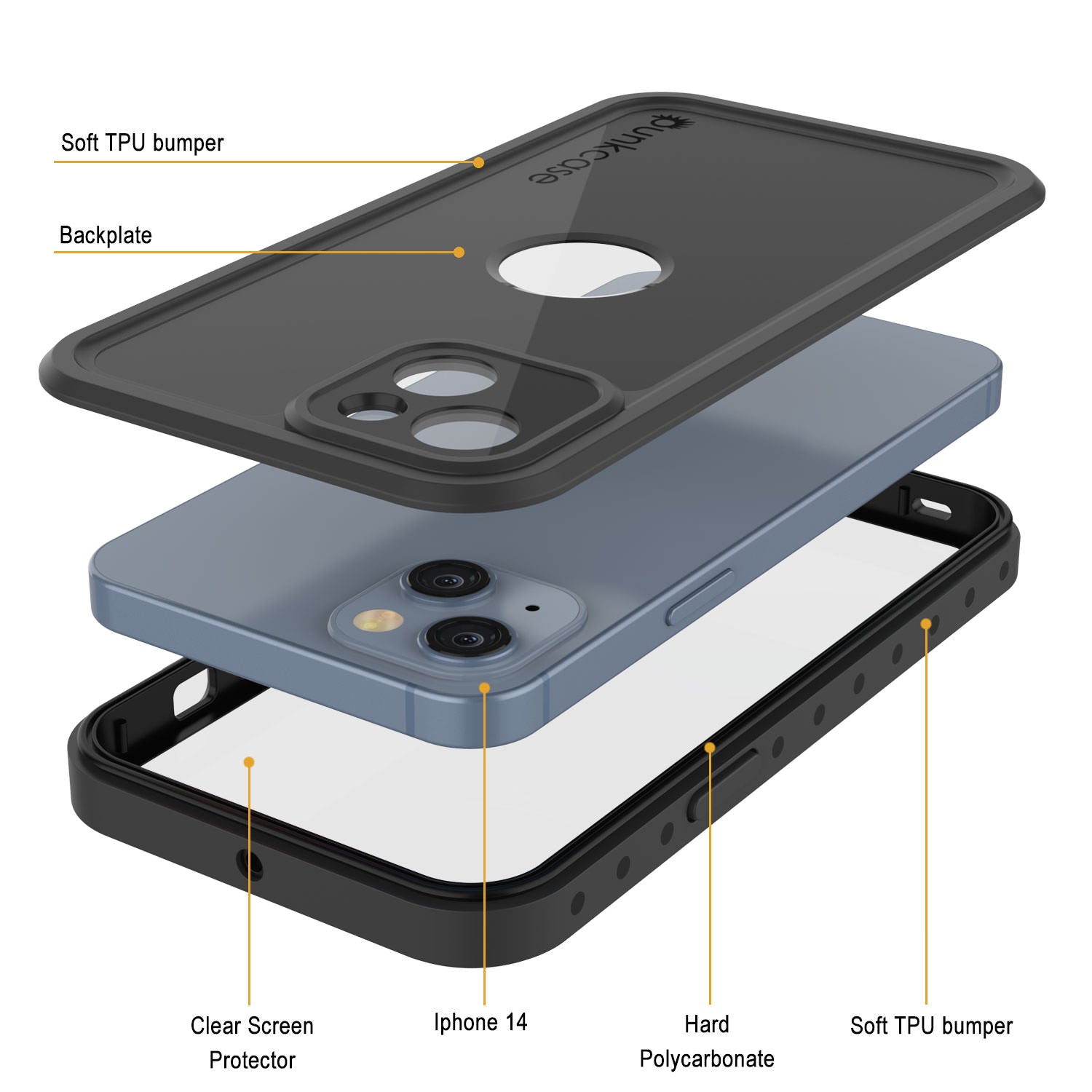 iPhone 14 Waterproof IP68 Case, Punkcase [Black] [StudStar Series] [Slim Fit]