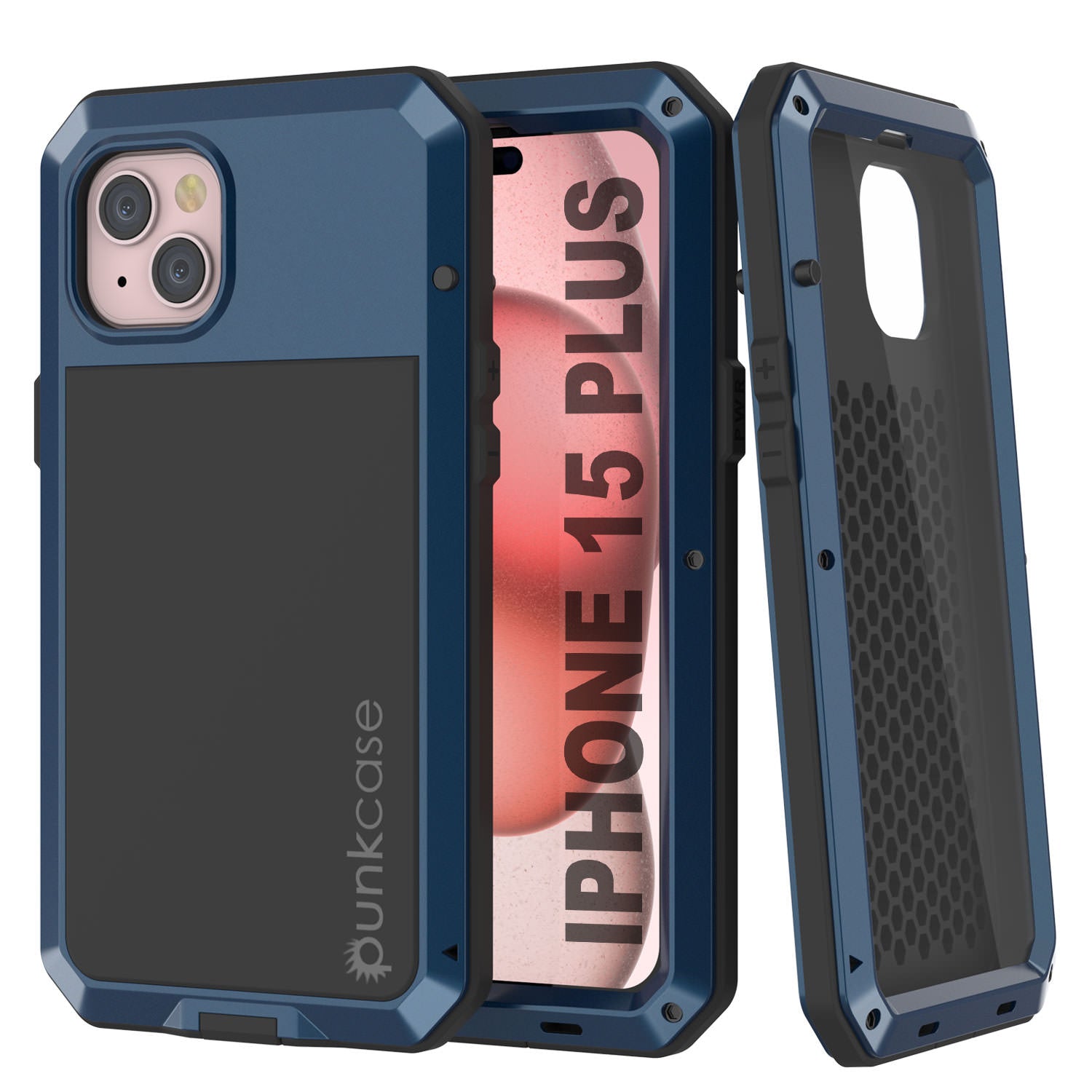 iPhone 15 Plus Metal Case, Heavy Duty Military Grade Armor Cover [shock proof] Full Body Hard [Blue]