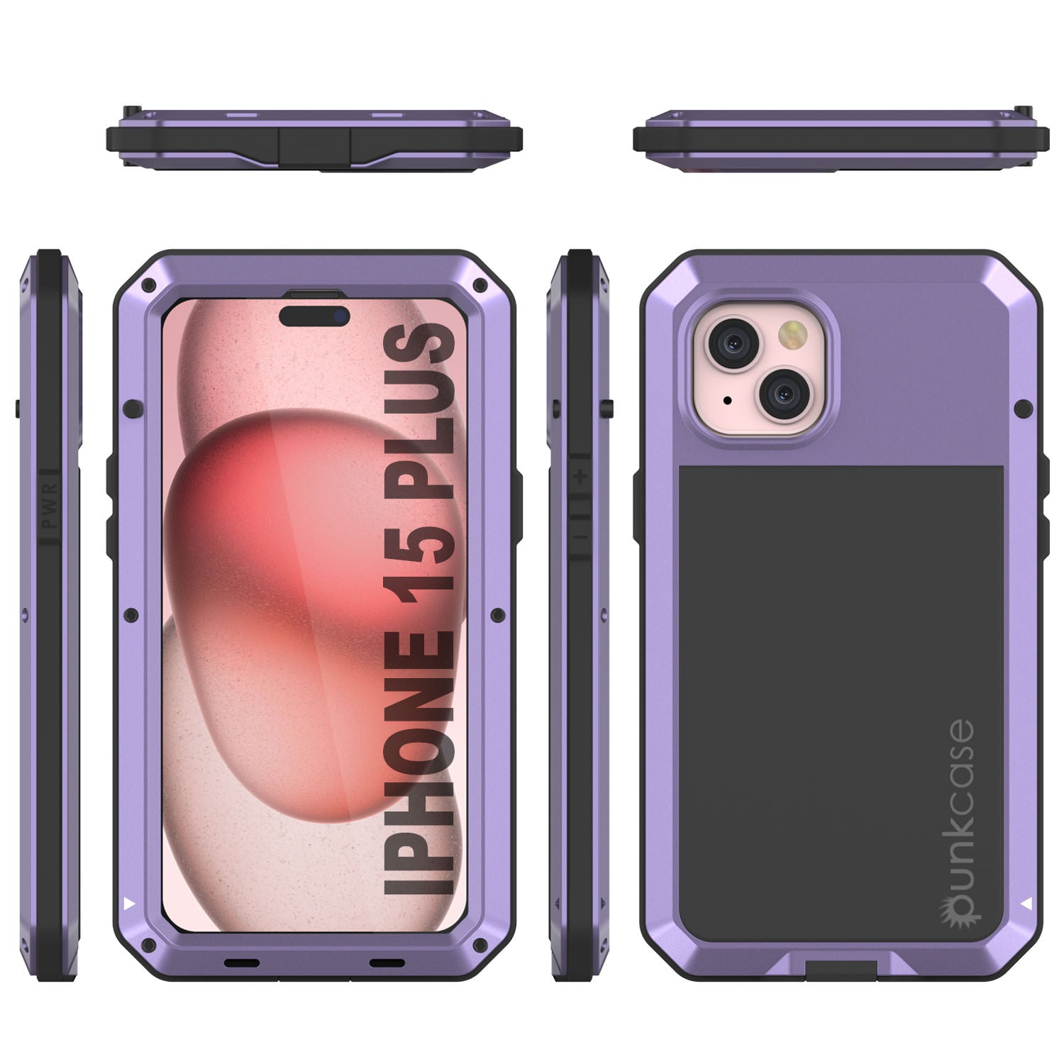 iPhone 15 Plus Metal Case, Heavy Duty Military Grade Armor Cover [shock proof] Full Body Hard [Purple]