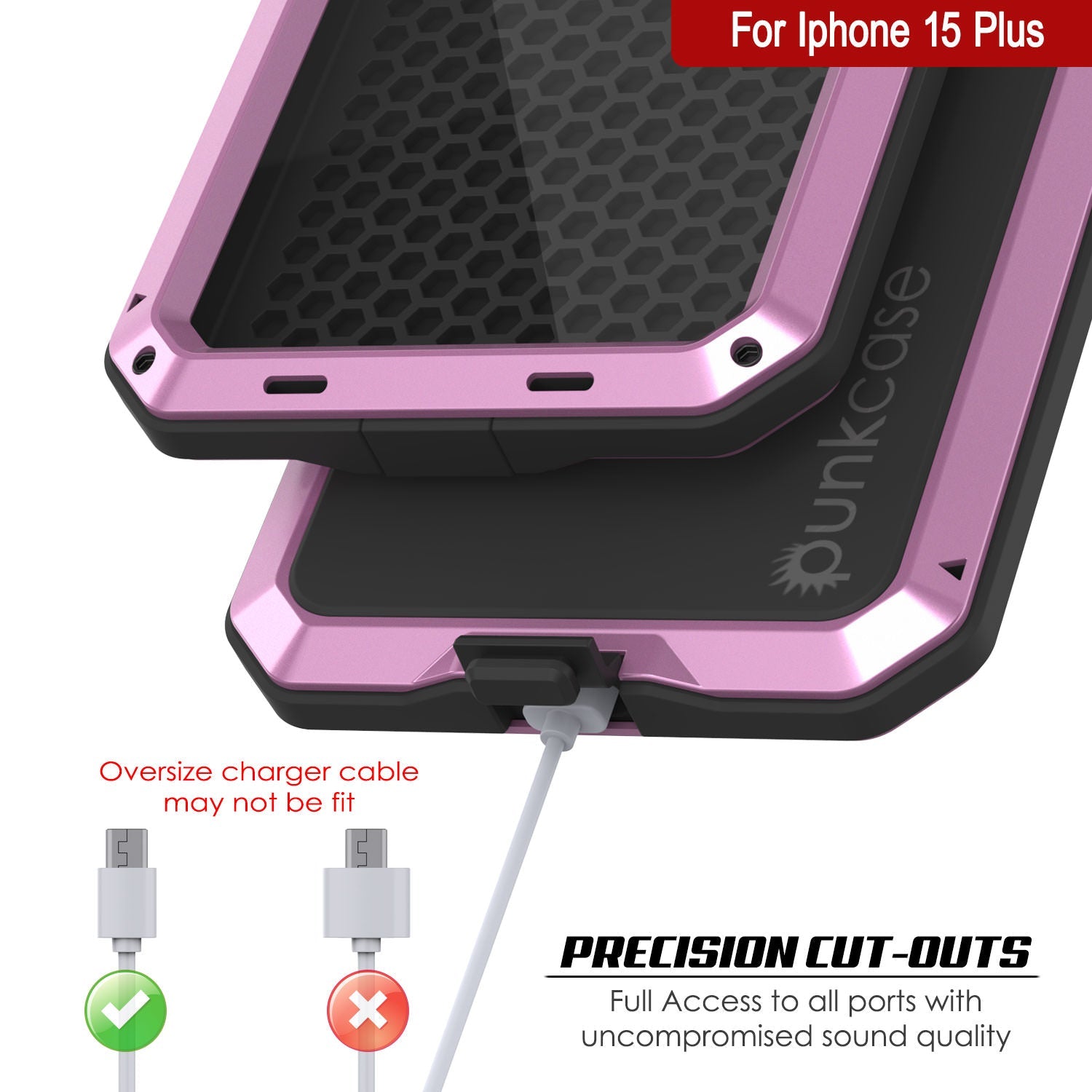 iPhone 15 Plus Metal Case, Heavy Duty Military Grade Armor Cover [shock proof] Full Body Hard [Pink]