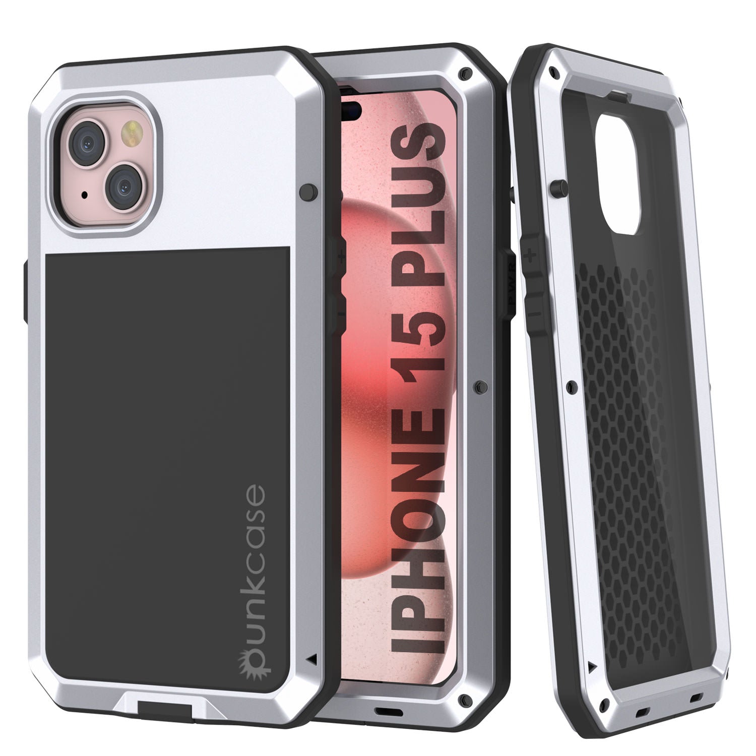 iPhone 15 Plus Metal Case, Heavy Duty Military Grade Armor Cover [shock proof] Full Body Hard [White]