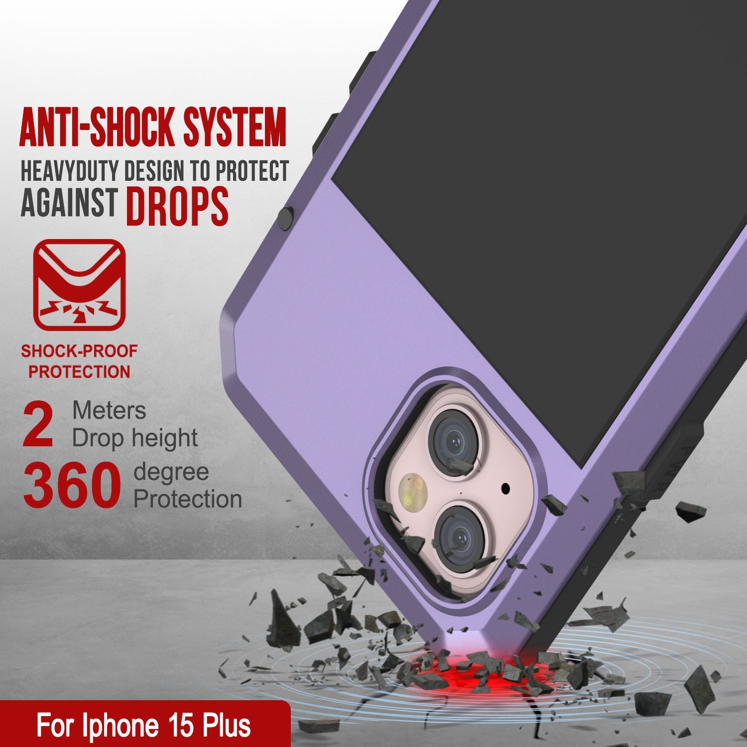 iPhone 15 Plus Metal Case, Heavy Duty Military Grade Armor Cover [shock proof] Full Body Hard [Purple]