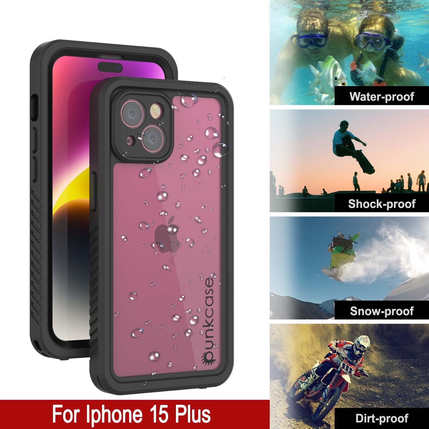 iPhone 15 Plus Waterproof Case, Punkcase [Extreme Series] Armor Cover W/ Built In Screen Protector [Black]