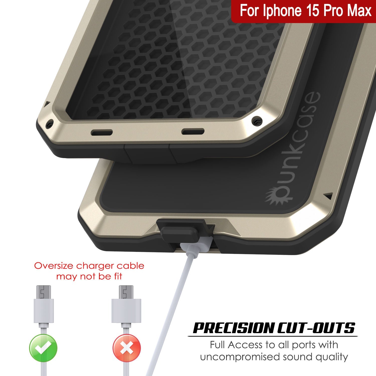 iPhone 15 Pro Max Metal Case, Heavy Duty Military Grade Armor Cover [shock proof] Full Body Hard [Gold]