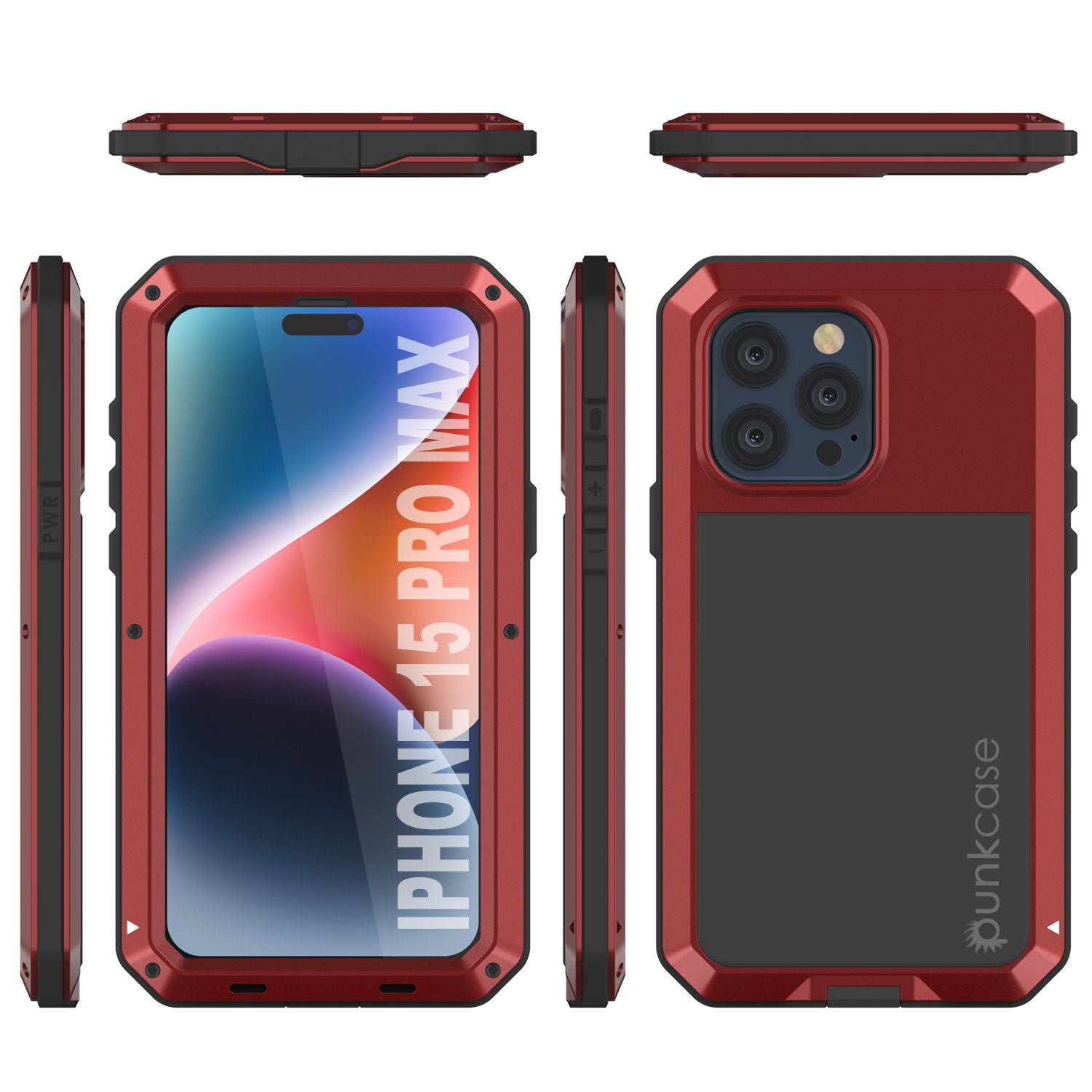 iPhone 15 Pro Max Metal Case, Heavy Duty Military Grade Armor Cover [shock proof] Full Body Hard [Red]