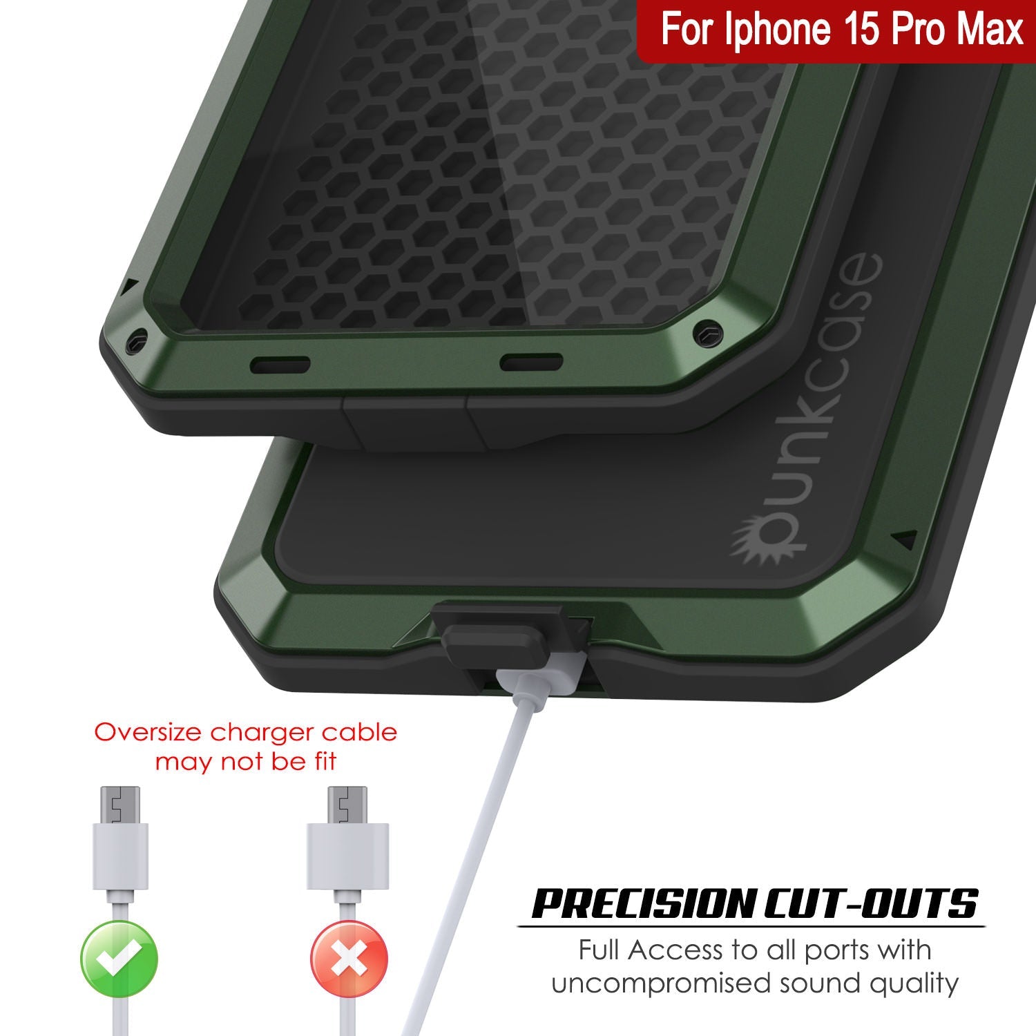 iPhone 15 Pro Max Metal Case, Heavy Duty Military Grade Armor Cover [shock proof] Full Body Hard [Dark Green]