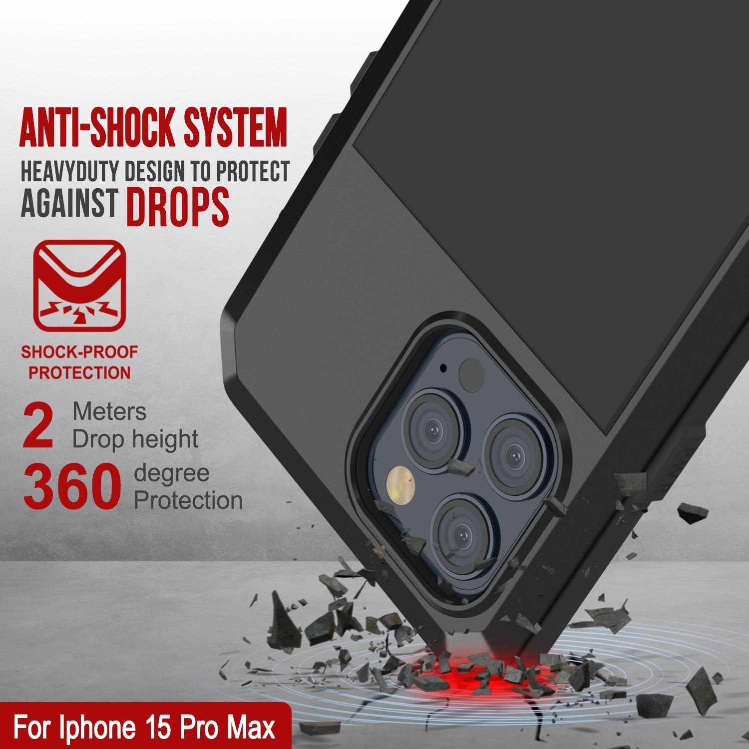 iPhone 15 Pro Max Metal Case, Heavy Duty Military Grade Armor Cover [shock proof] Full Body Hard [Black]