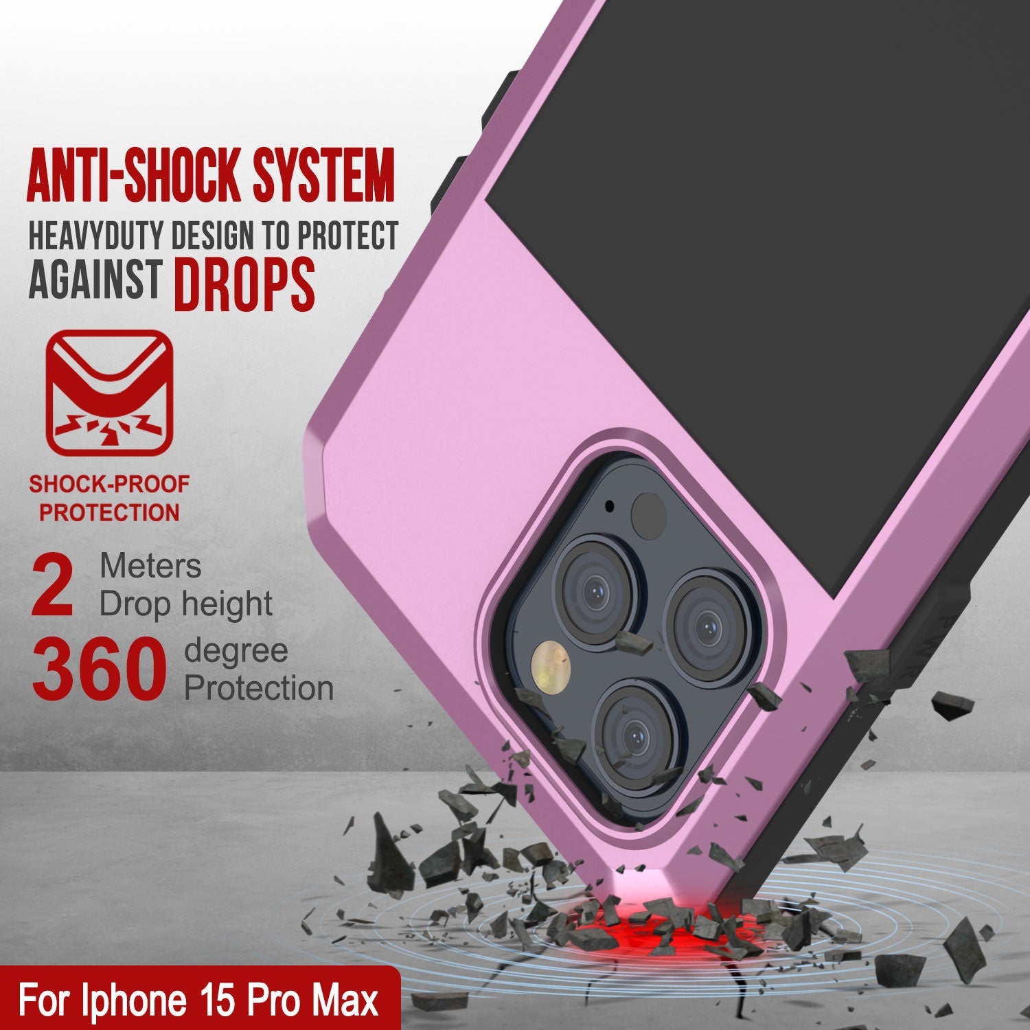 iPhone 15 Pro Max Metal Case, Heavy Duty Military Grade Armor Cover [shock proof] Full Body Hard [Pink]