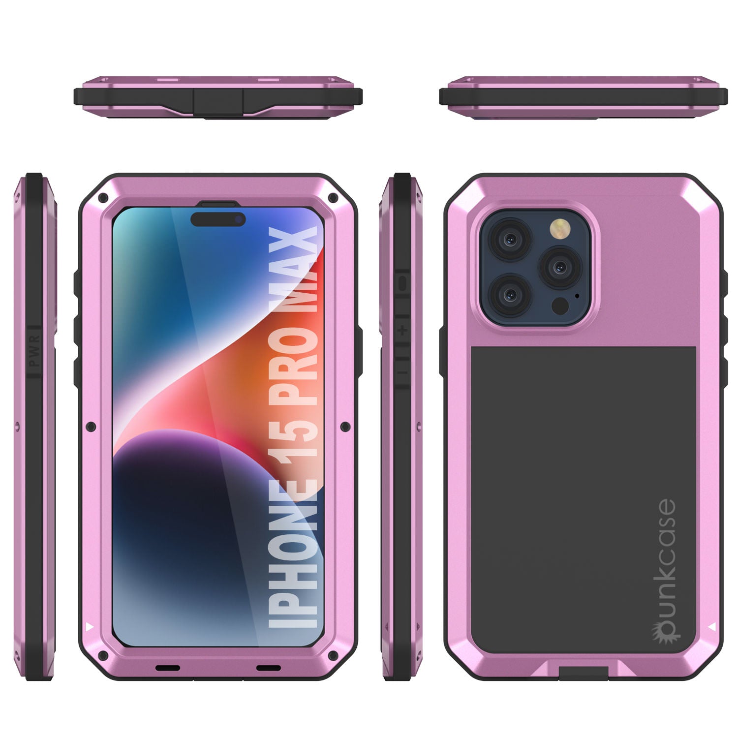 iPhone 15 Pro Max Metal Case, Heavy Duty Military Grade Armor Cover [shock proof] Full Body Hard [Pink]