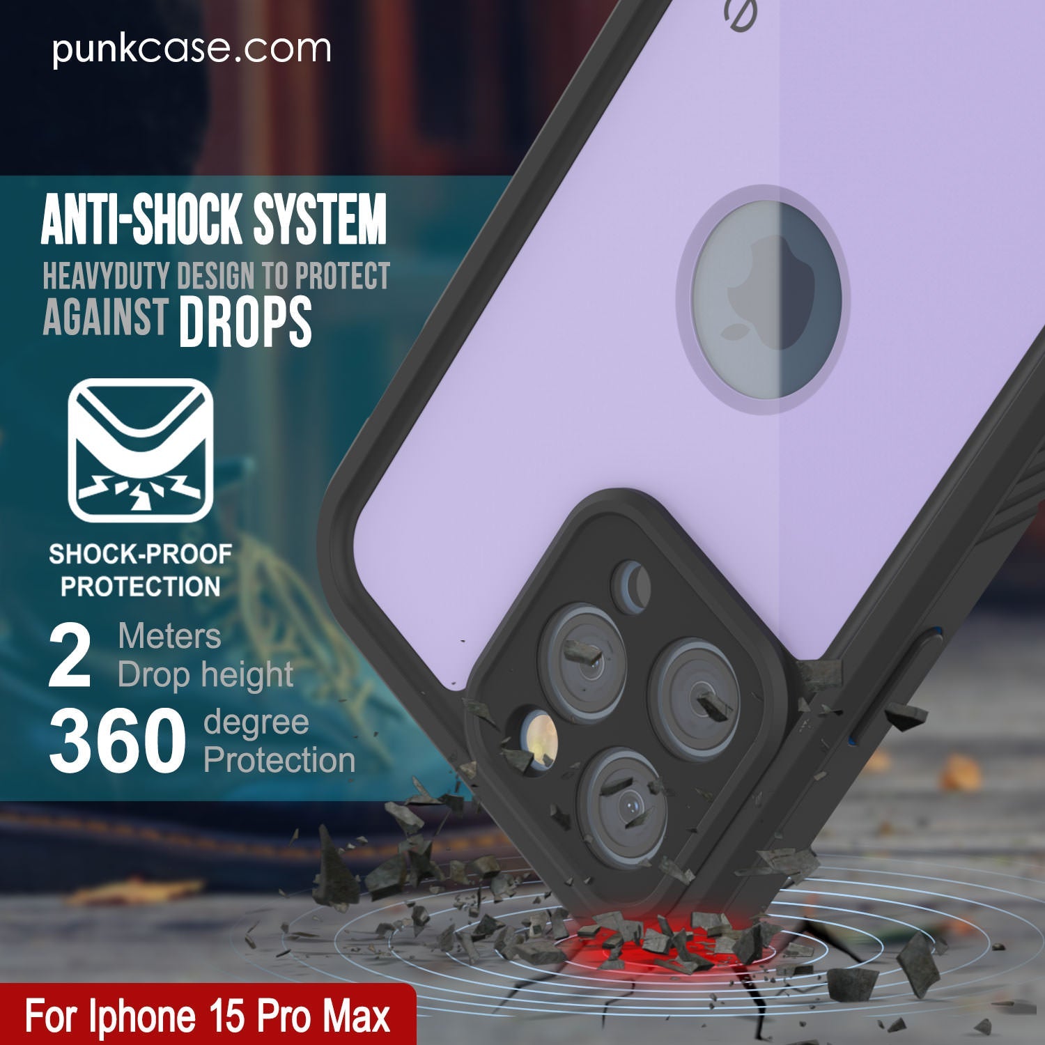 iPhone 15 Pro Max Waterproof IP68 Case, Punkcase [Lilac] [StudStar Series] [Slim Fit] [Dirtproof]