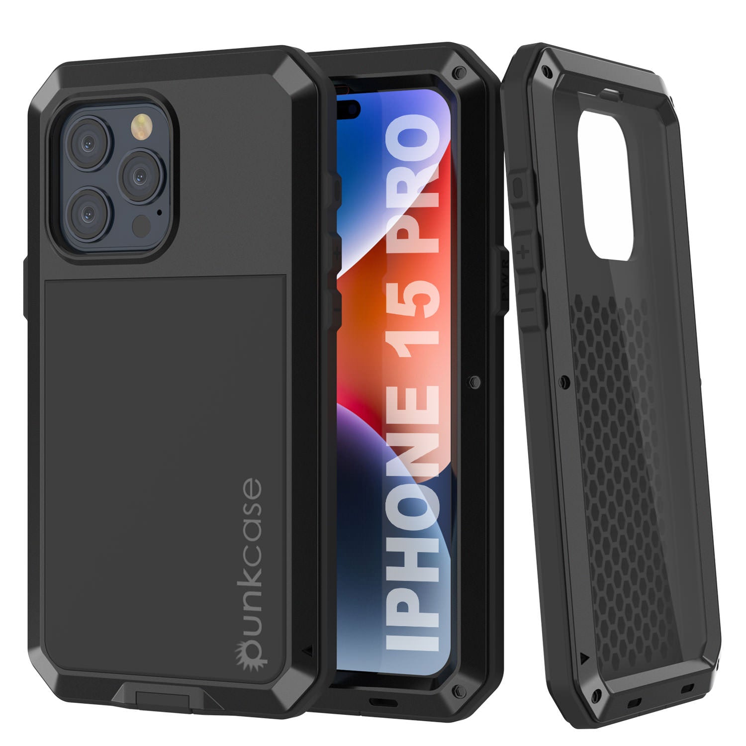 iPhone 15 Pro Metal Case, Heavy Duty Military Grade Armor Cover [shock proof] Full Body Hard [Black]
