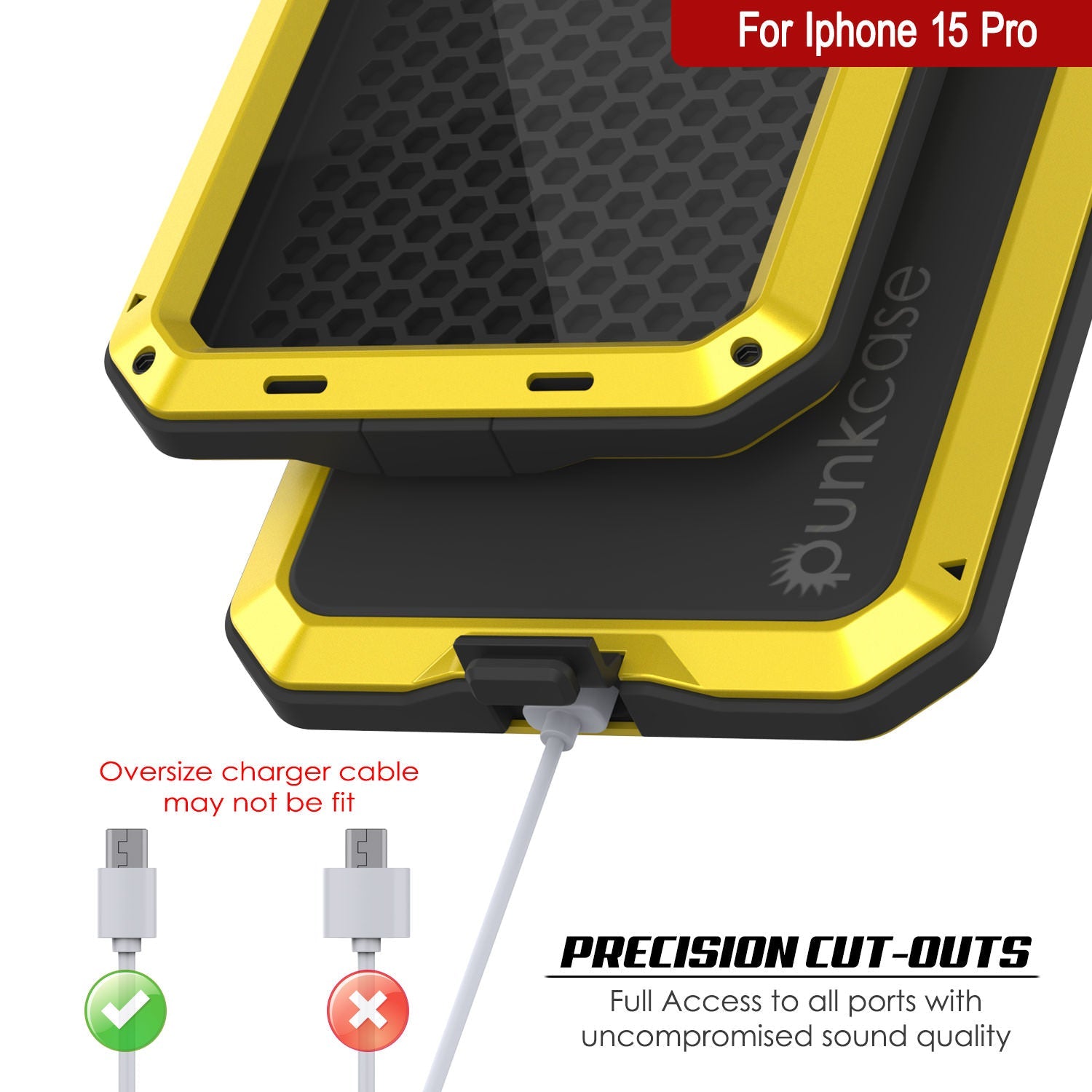 iPhone 15 Pro Metal Case, Heavy Duty Military Grade Armor Cover [shock proof] Full Body Hard [Yellow]