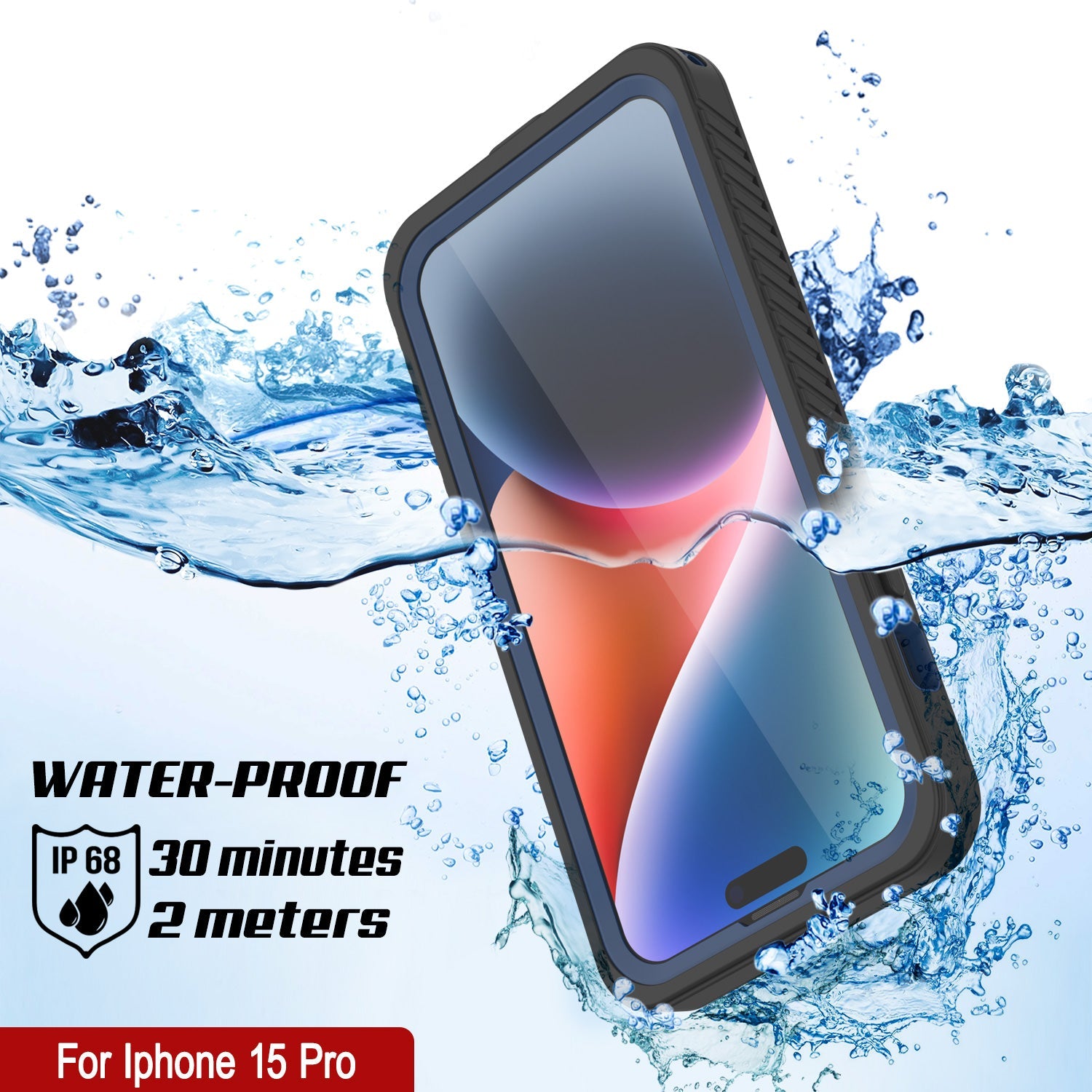 iPhone 15 Pro Waterproof Case, Punkcase [Extreme Series] Armor Cover W/ Built In Screen Protector [Navy Blue]