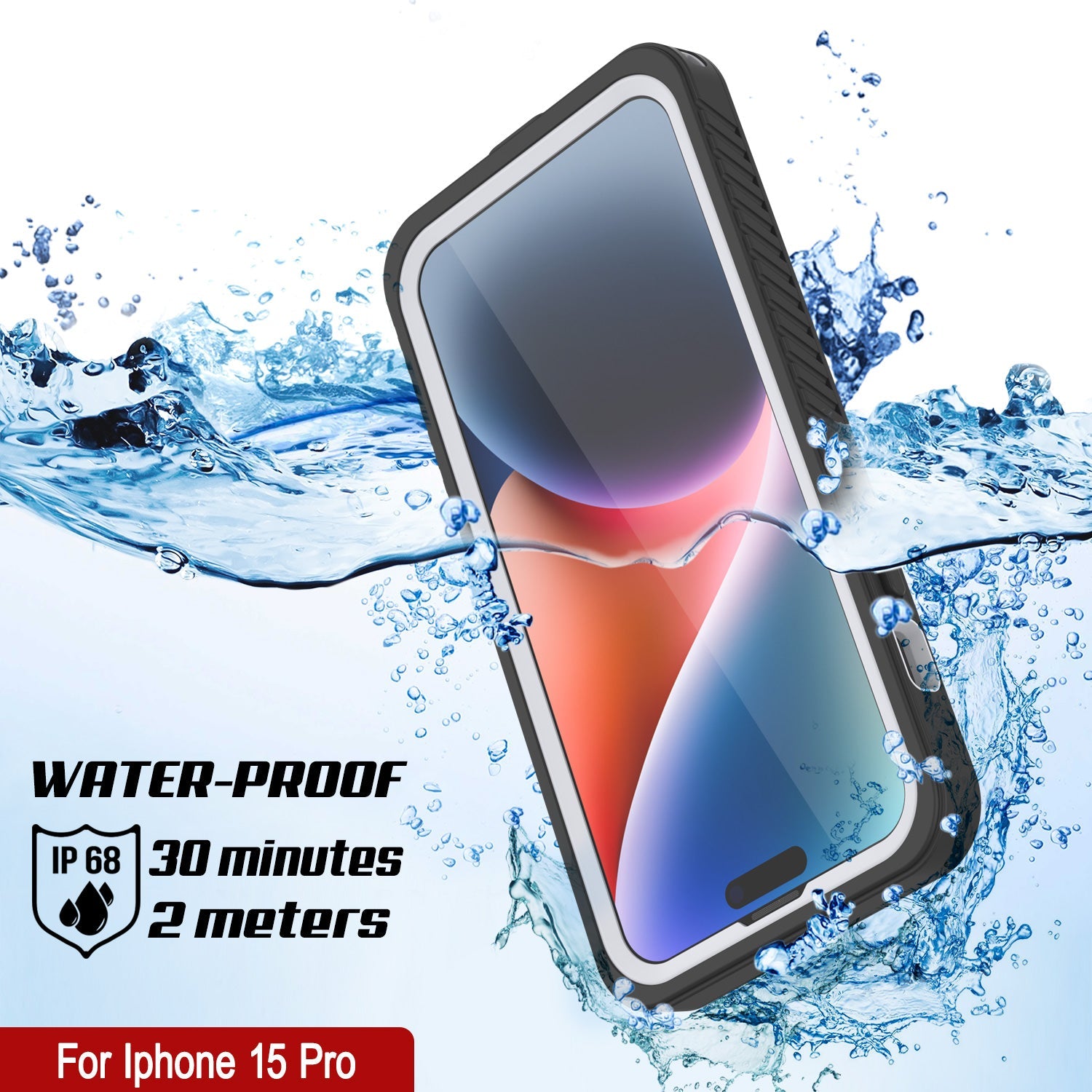 iPhone 15 Pro Waterproof Case, Punkcase [Extreme Series] Armor Cover W/ Built In Screen Protector [White]
