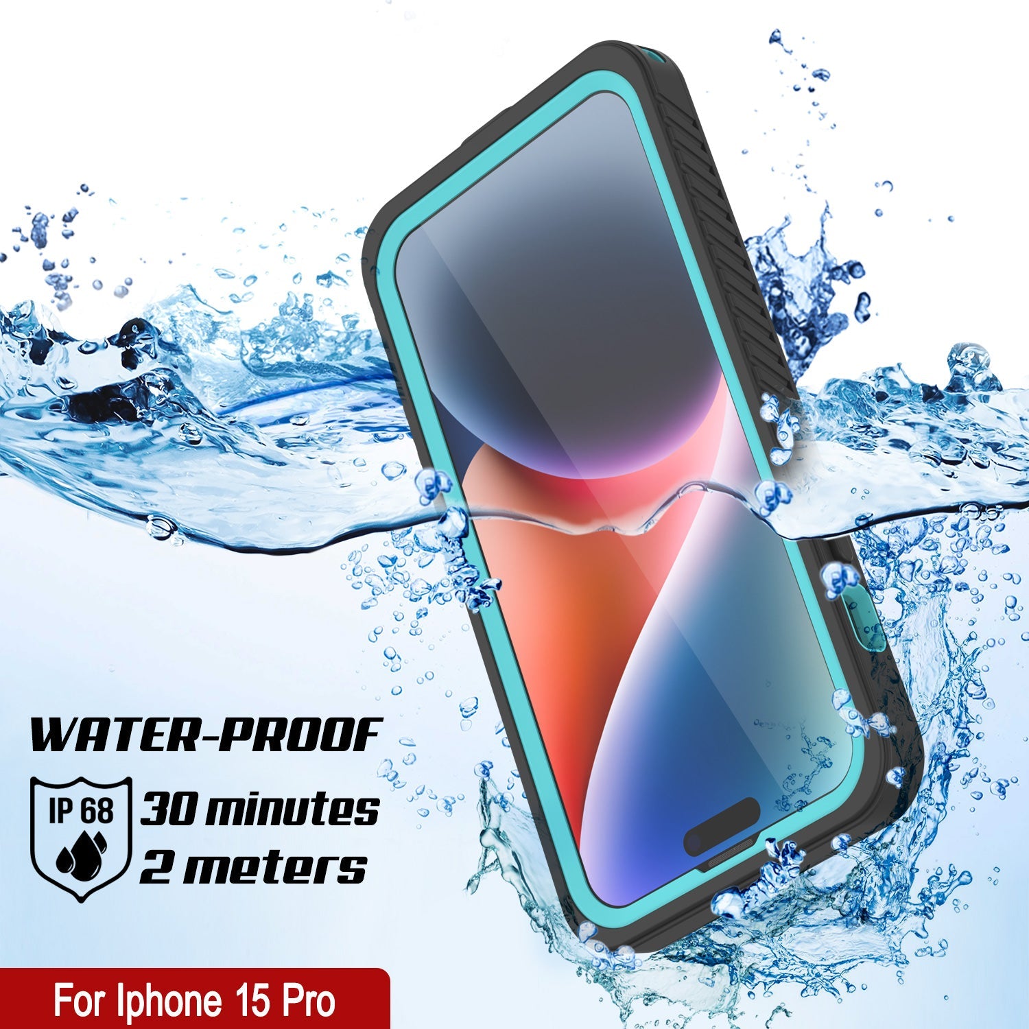 iPhone 15 Pro Waterproof Case, Punkcase [Extreme Series] Armor Cover W/ Built In Screen Protector [Teal]