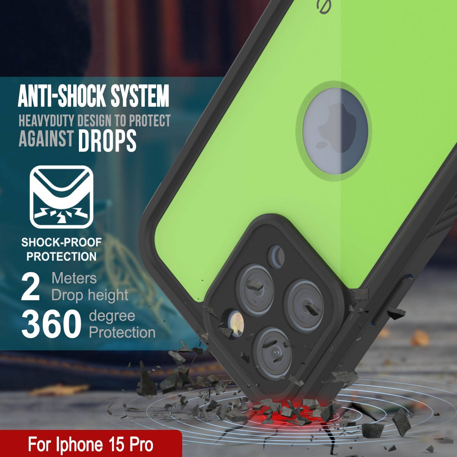 iPhone 15 Pro Waterproof IP68 Case, Punkcase [Light green] [StudStar Series] [Slim Fit] [Dirtproof]