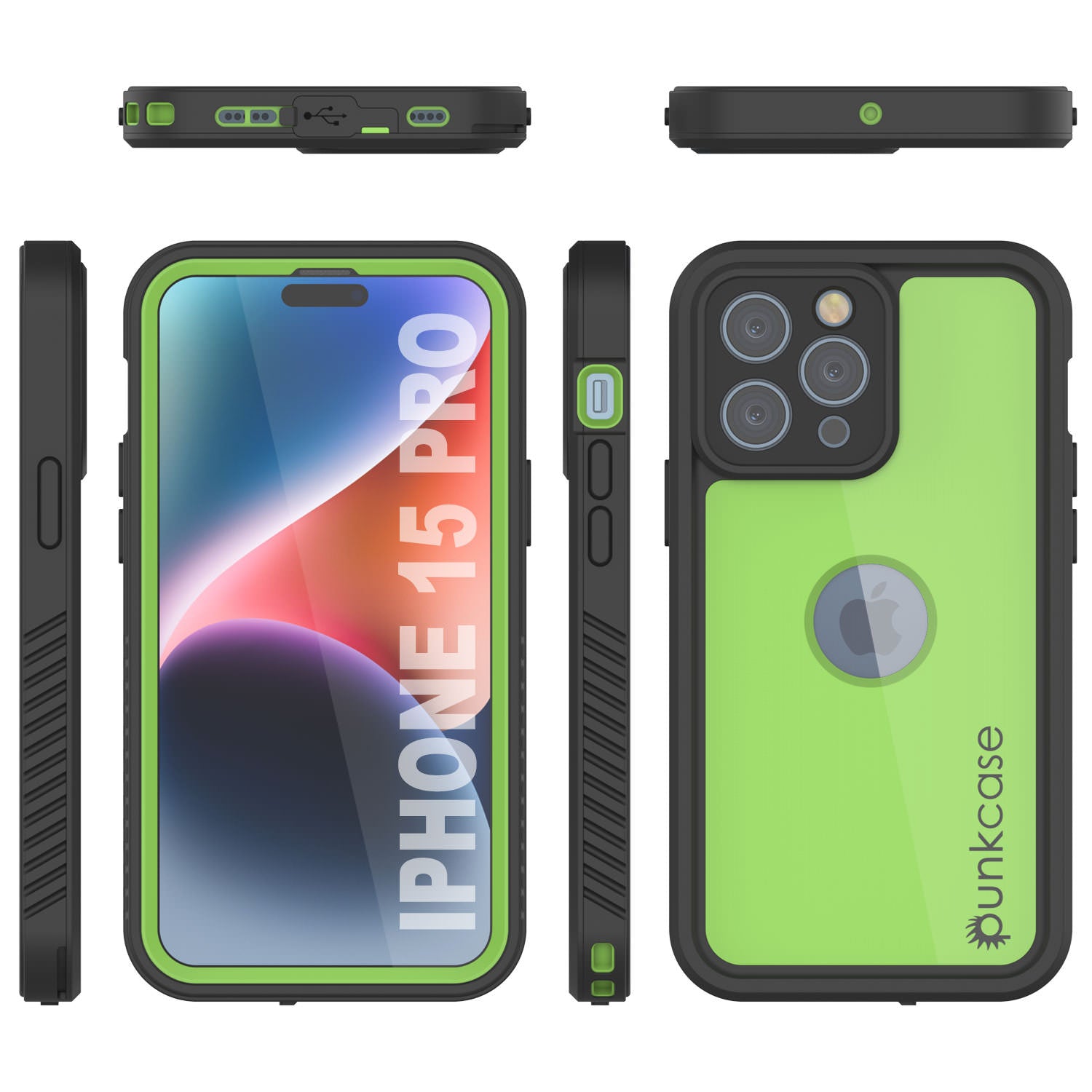 iPhone 15 Pro Waterproof IP68 Case, Punkcase [Light green] [StudStar Series] [Slim Fit] [Dirtproof]