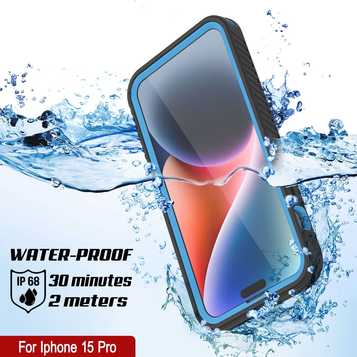 iPhone 15 Pro Waterproof IP68 Case, Punkcase [Light blue] [StudStar Series] [Slim Fit] [Dirtproof]