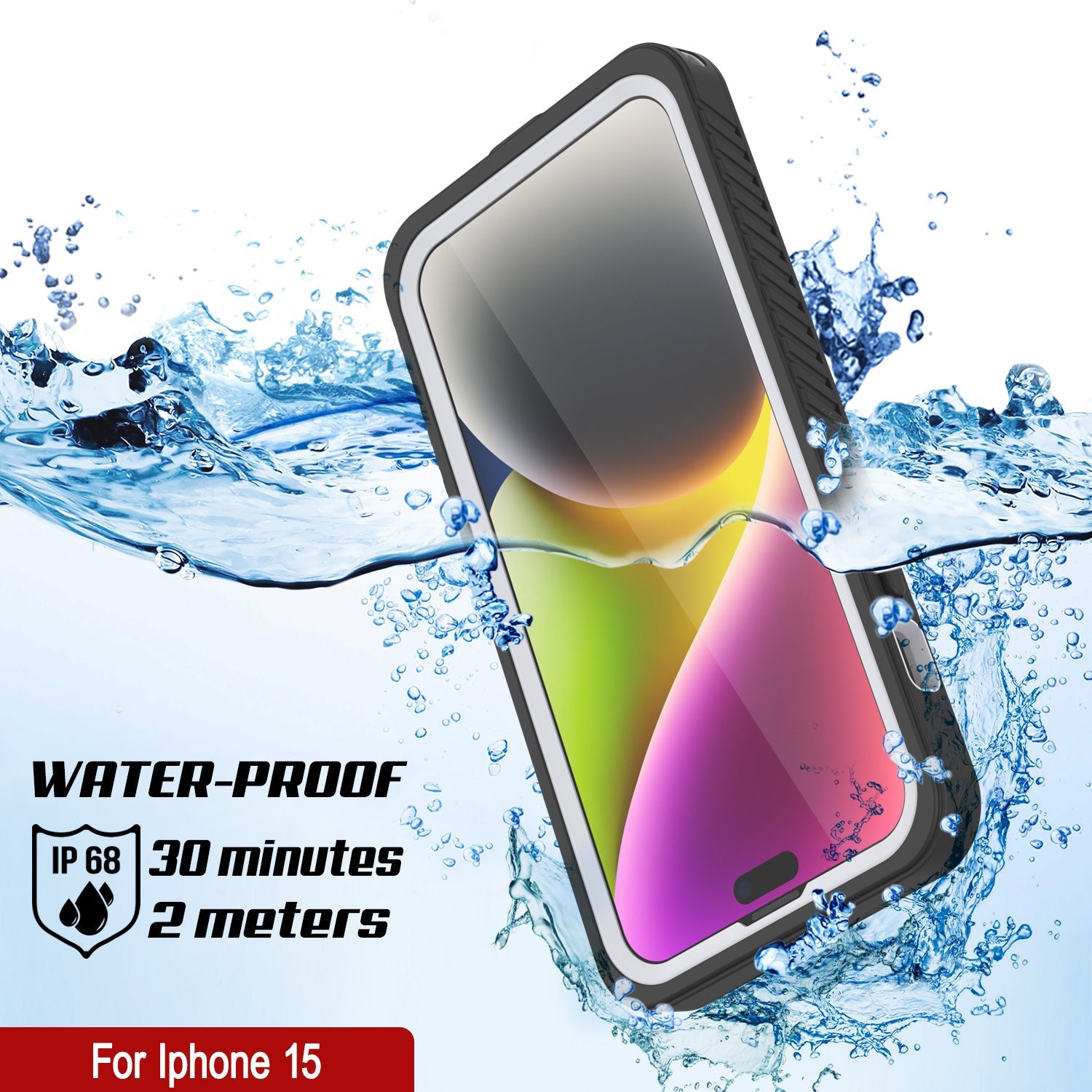 iPhone 15 Waterproof Case, Punkcase [Extreme Series] Armor Cover W/ Built In Screen Protector [White]