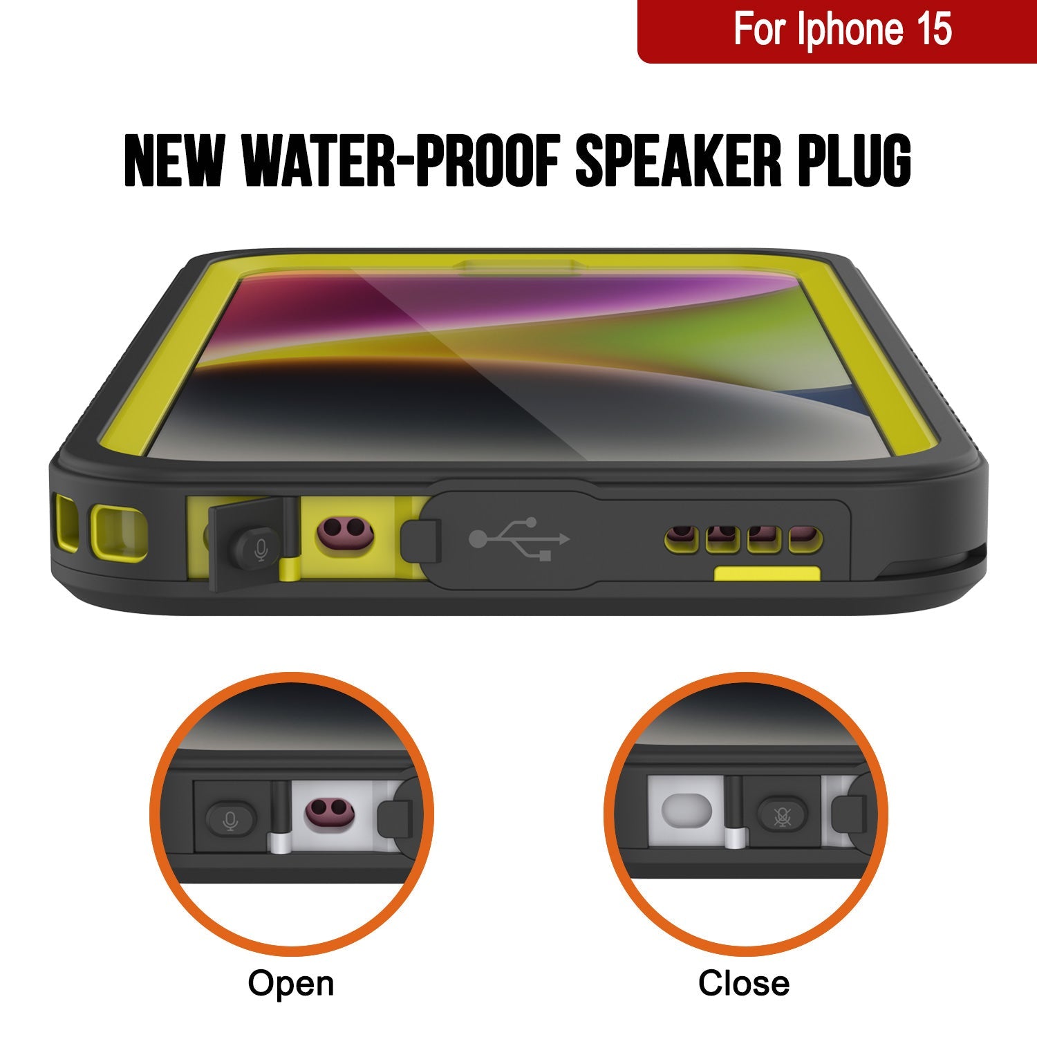 iPhone 15  Waterproof Case, Punkcase [Extreme Series] Armor Cover W/ Built In Screen Protector [Yellow]