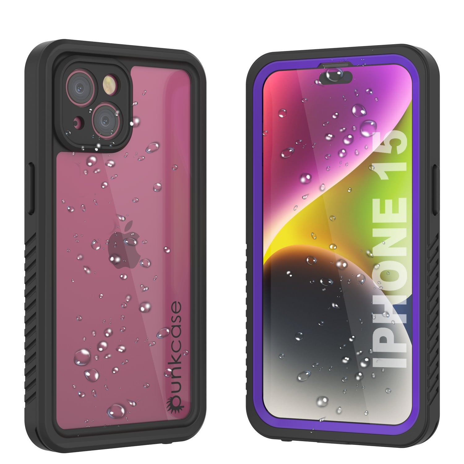 iPhone 15  Waterproof Case, Punkcase [Extreme Series] Armor Cover W/ Built In Screen Protector [Purple]