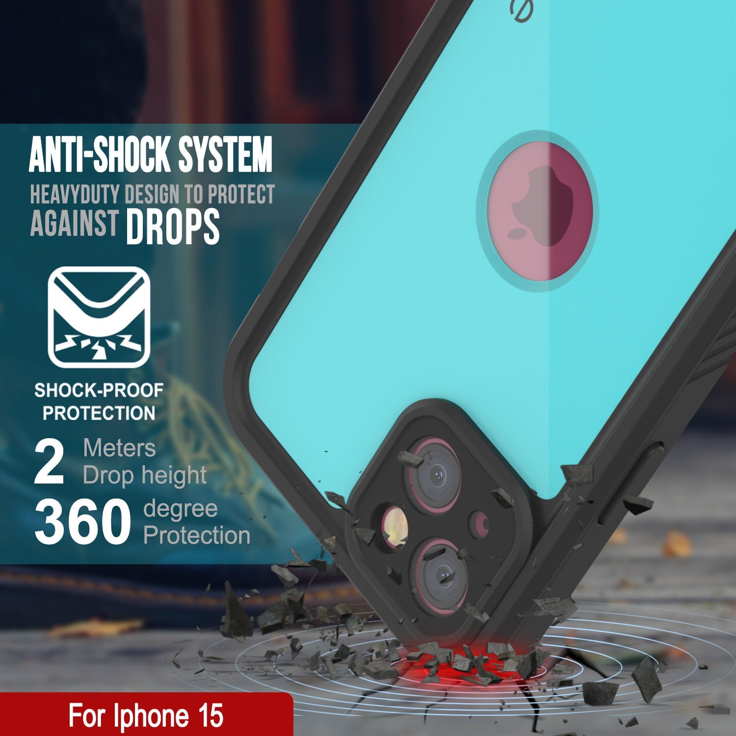 iPhone 15 Waterproof IP68 Case, Punkcase [Teal] [StudStar Series] [Slim Fit]