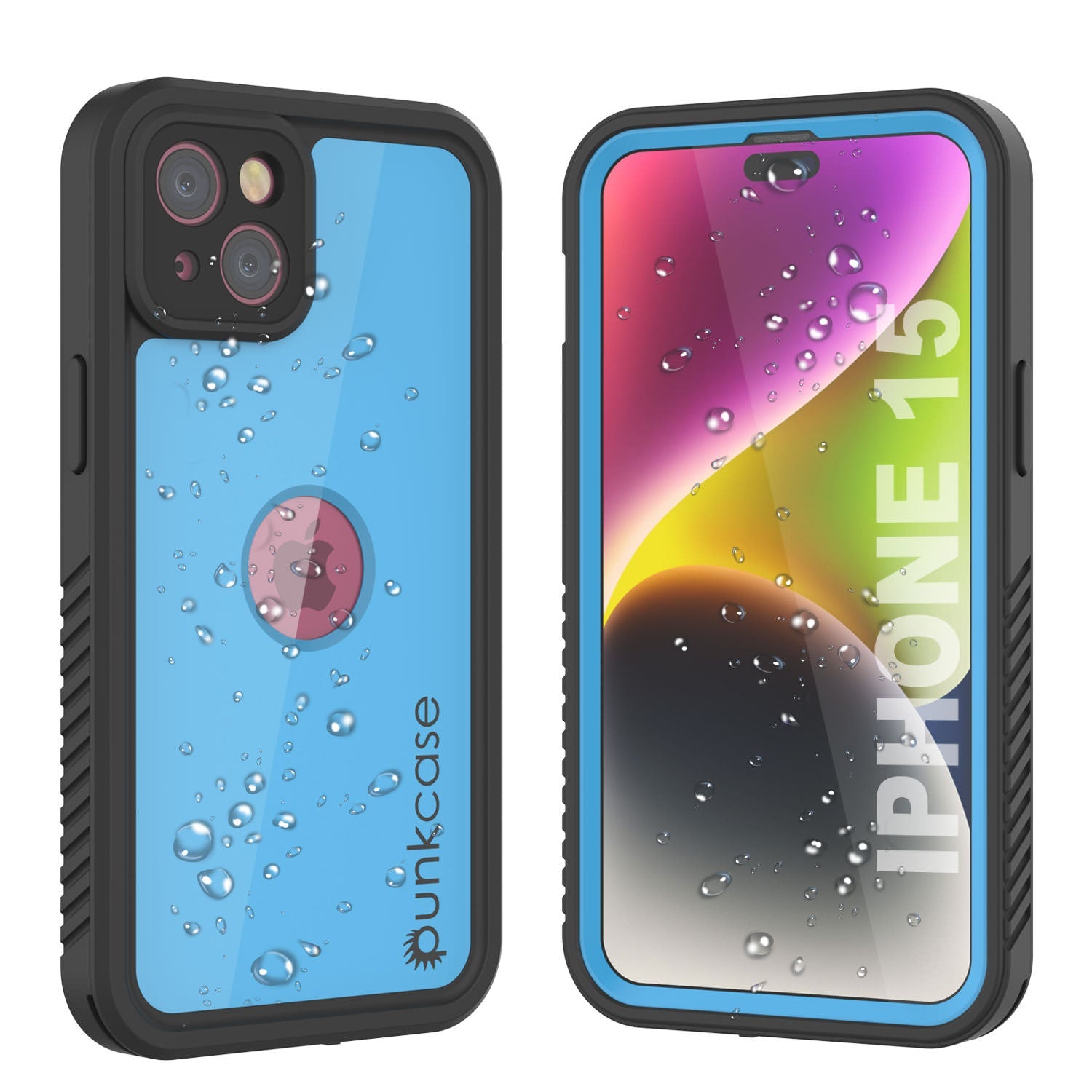 iPhone 15 Waterproof IP68 Case, Punkcase [Light blue] [StudStar Series] [Slim Fit] [Dirtproof]