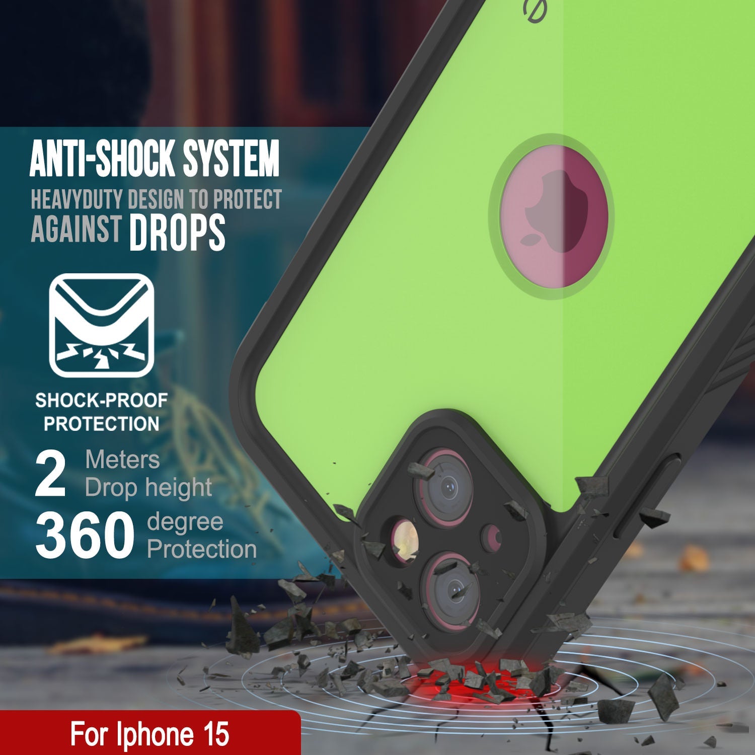 iPhone 15 Waterproof IP68 Case, Punkcase [Light green] [StudStar Series] [Slim Fit] [Dirtproof]
