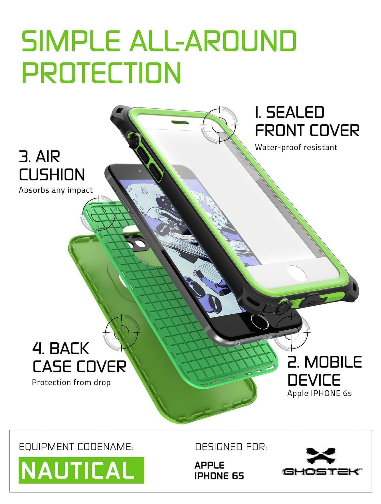 iPhone 6S/6 Waterproof Case, Ghostek® Nautical Green Series| Underwater | Aluminum Frame | Ultra Fit - PunkCase NZ