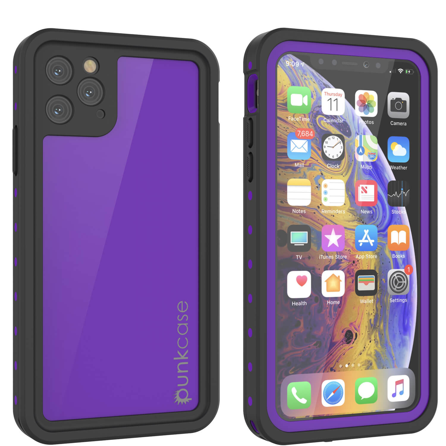iPhone 11 Pro Max Waterproof IP68 Case, Punkcase [Purple] [StudStar Series] [Slim Fit] [Dirtproof]