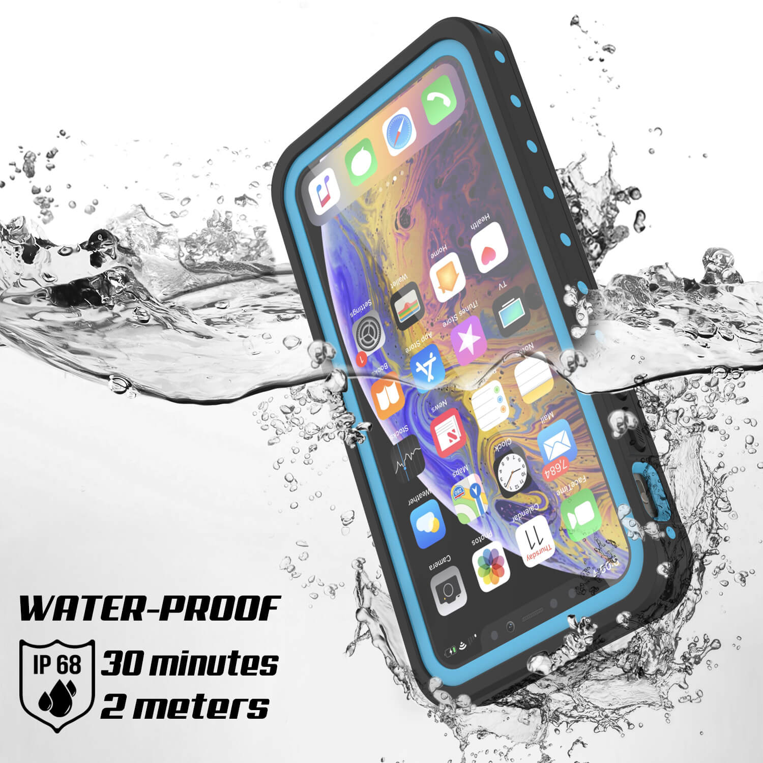 iPhone 11 Pro Max Waterproof IP68 Case, Punkcase [Light blue] [StudStar Series] [Slim Fit] [Dirtproof]