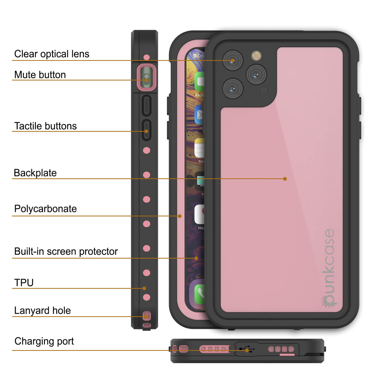 iPhone 11 Pro Max Waterproof IP68 Case, Punkcase [Pink] [StudStar Series] [Slim Fit] [Dirtproof]