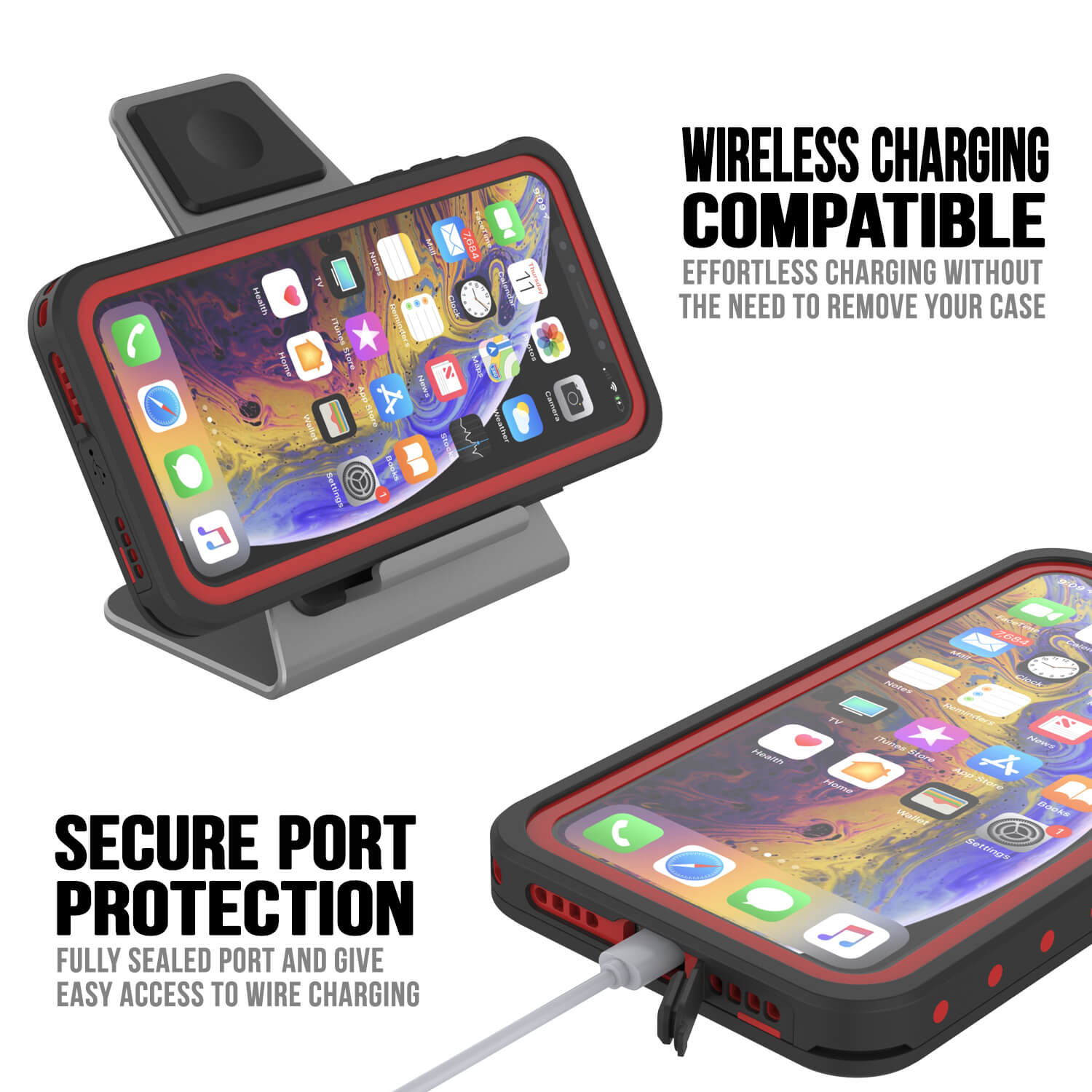 iPhone 11 Pro Waterproof IP68 Case, Punkcase [Red] [StudStar Series] [Slim Fit]